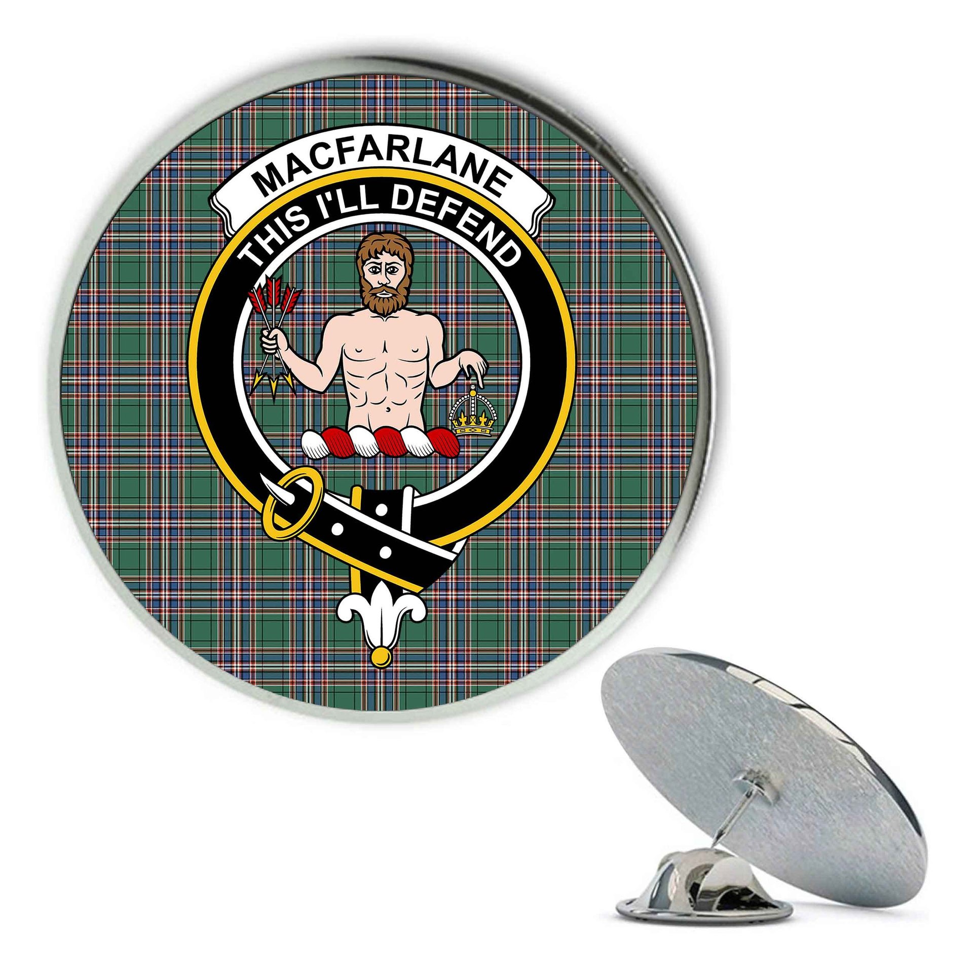 ScotsTee Shop Scottish MacFarlane Hunting Ancient Metal Tartan Lapel Pin Scottish Clan Crest Badge