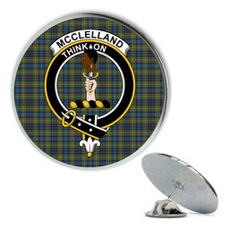 ScotsTee Shop Scottish McClelland Ancient Metal Tartan Lapel Pin Scottish Clan Crest Badge