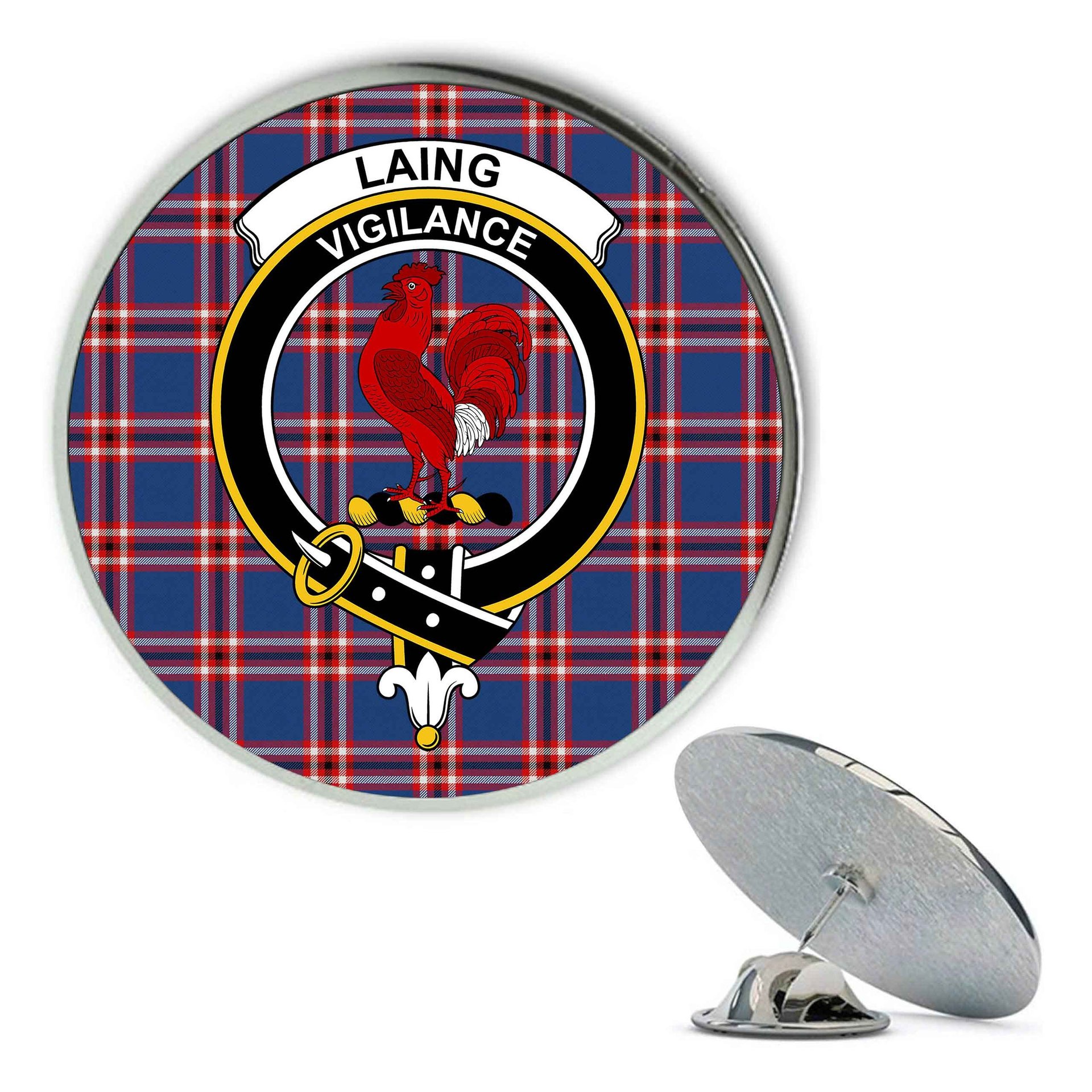 ScotsTee Shop Scottish Laing of Archiestown Modern Metal Tartan Lapel Pin Scottish Clan Crest Badge