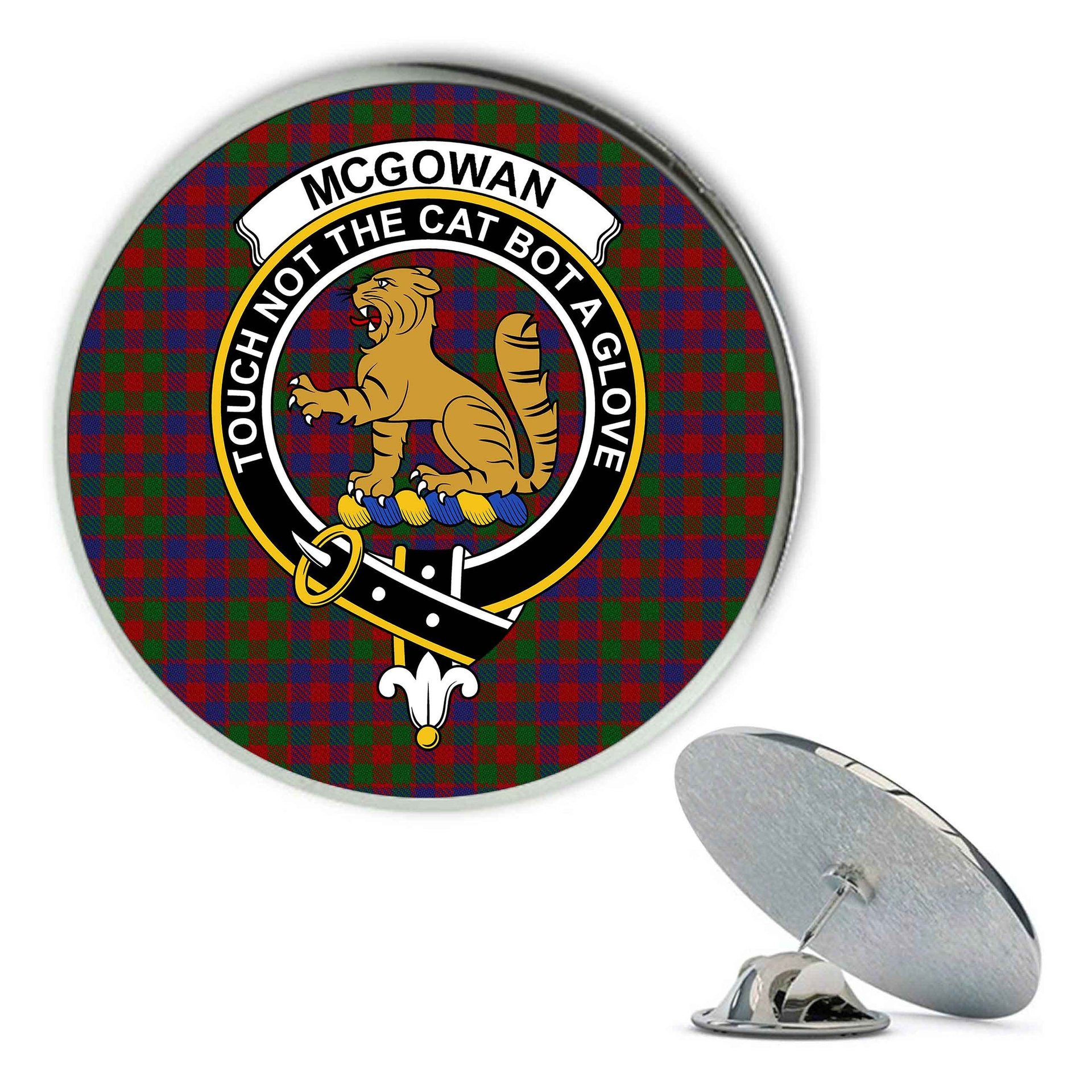 ScotsTee Shop Scottish McGowan Metal Tartan Lapel Pin Scottish Clan Crest Badge