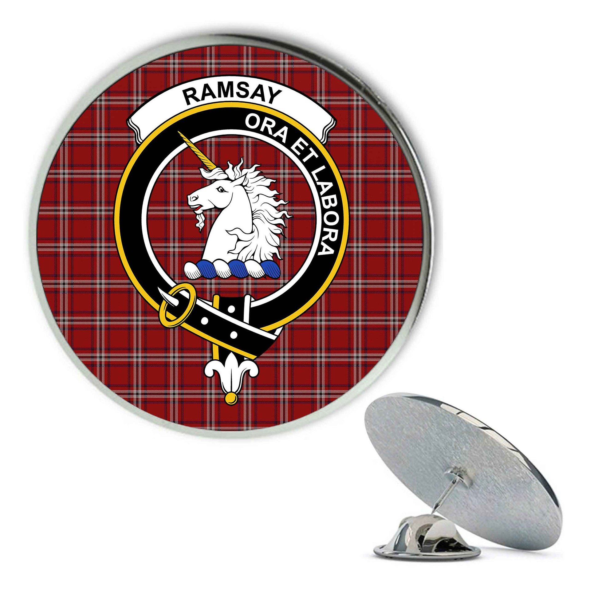 ScotsTee Shop Scottish Ramsay Angus & Mearns Metal Tartan Lapel Pin Scottish Clan Crest Badge