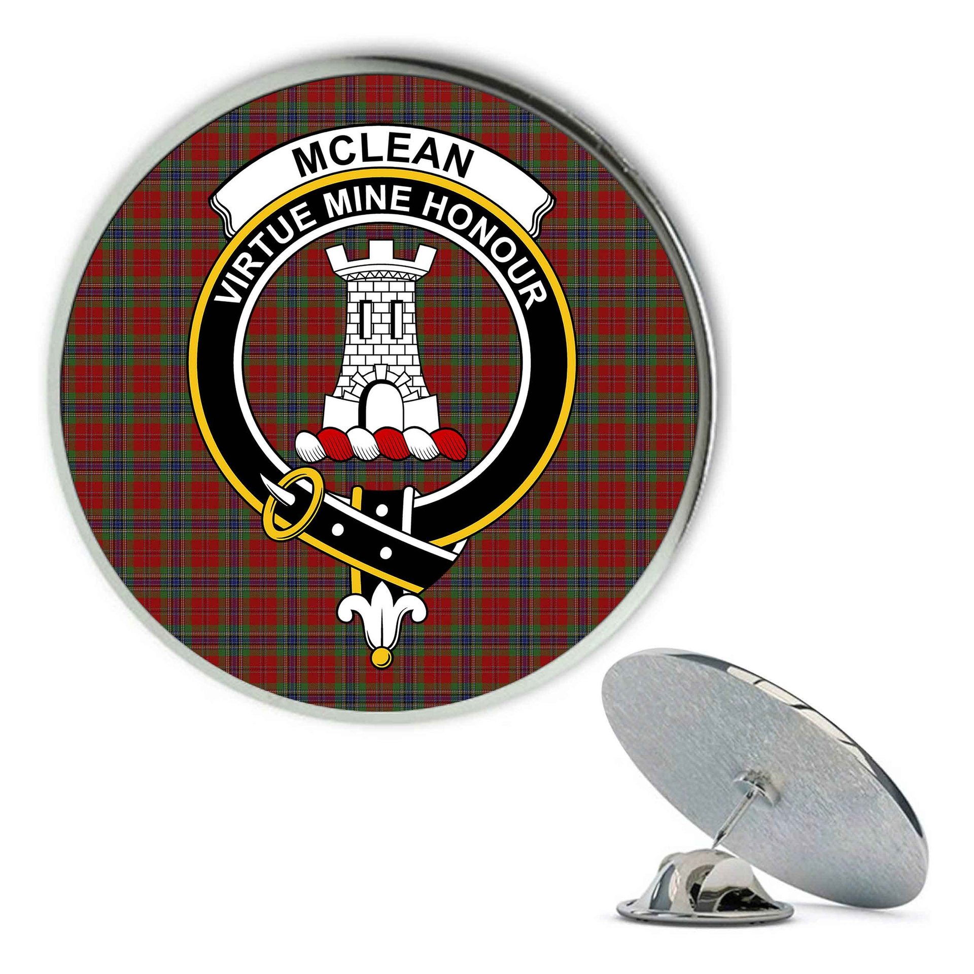 ScotsTee Shop Scottish McLean of Duart Metal Tartan Lapel Pin Scottish Clan Crest Badge