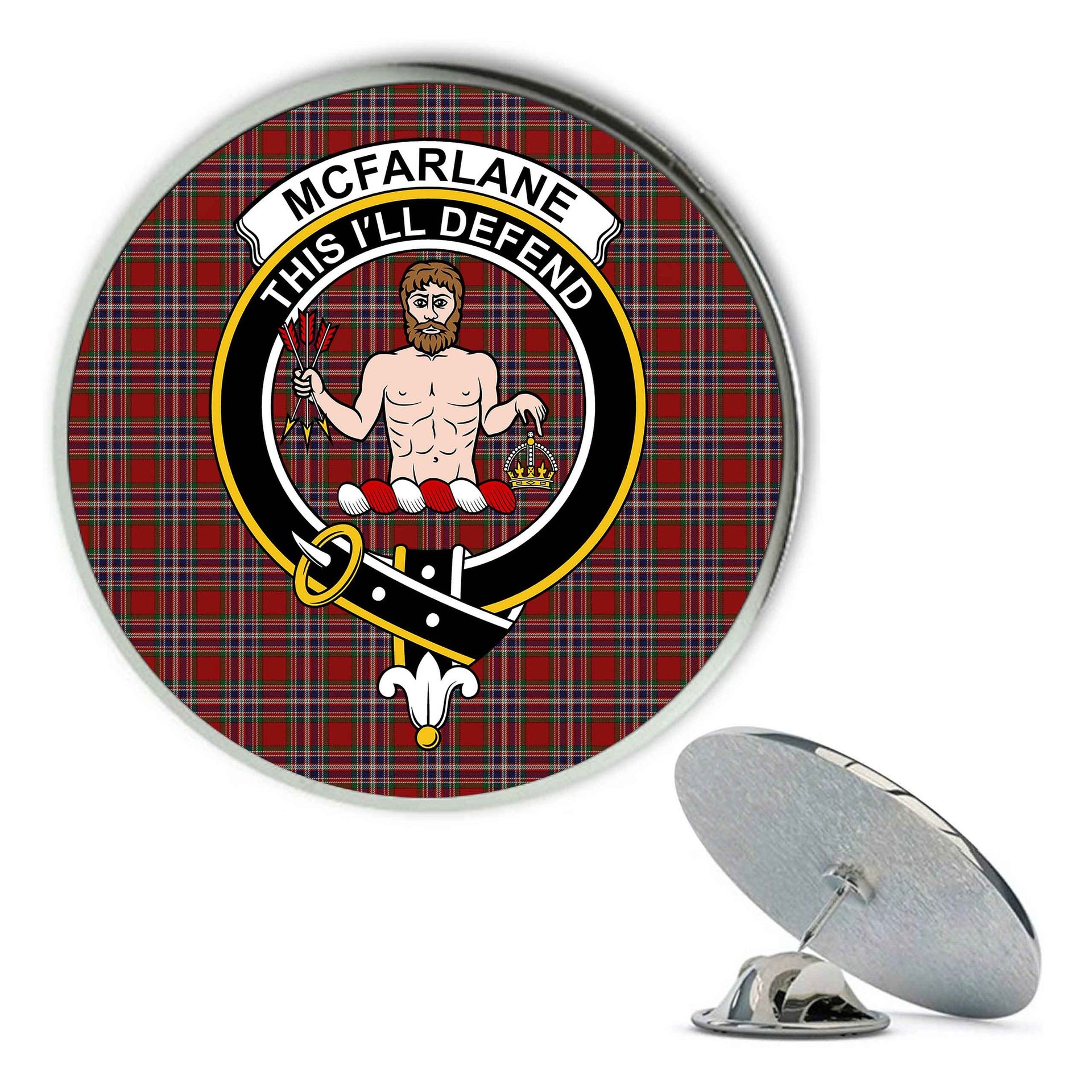 ScotsTee Shop Scottish McFarlane Red Metal Tartan Lapel Pin Scottish Clan Crest Badge