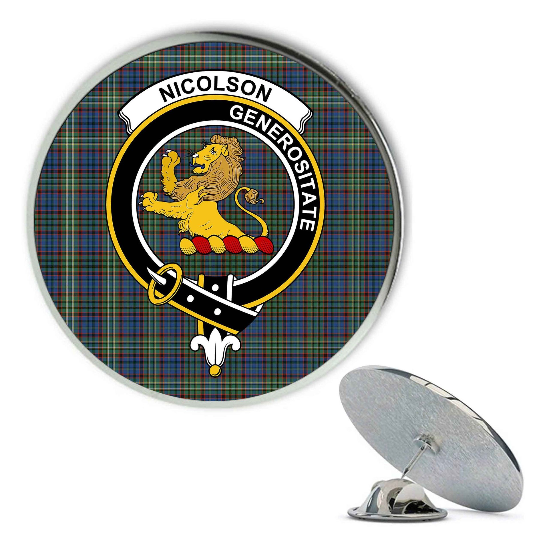 ScotsTee Shop Scottish Nicolson Hunting Ancient Metal Tartan Lapel Pin Scottish Clan Crest Badge