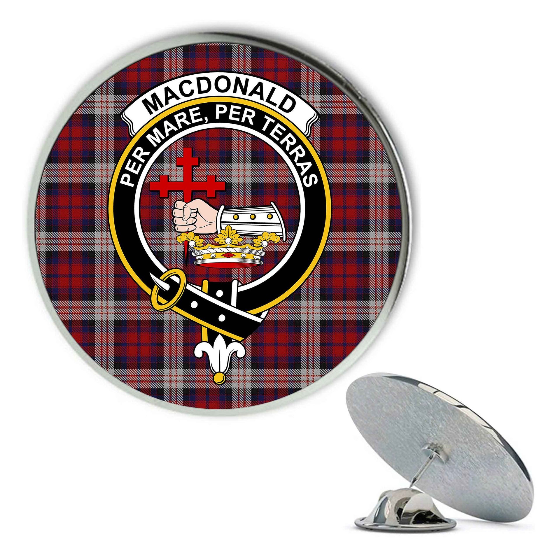ScotsTee Shop Scottish MacDonald Dress Irish Metal Tartan Lapel Pin Scottish Clan Crest Badge