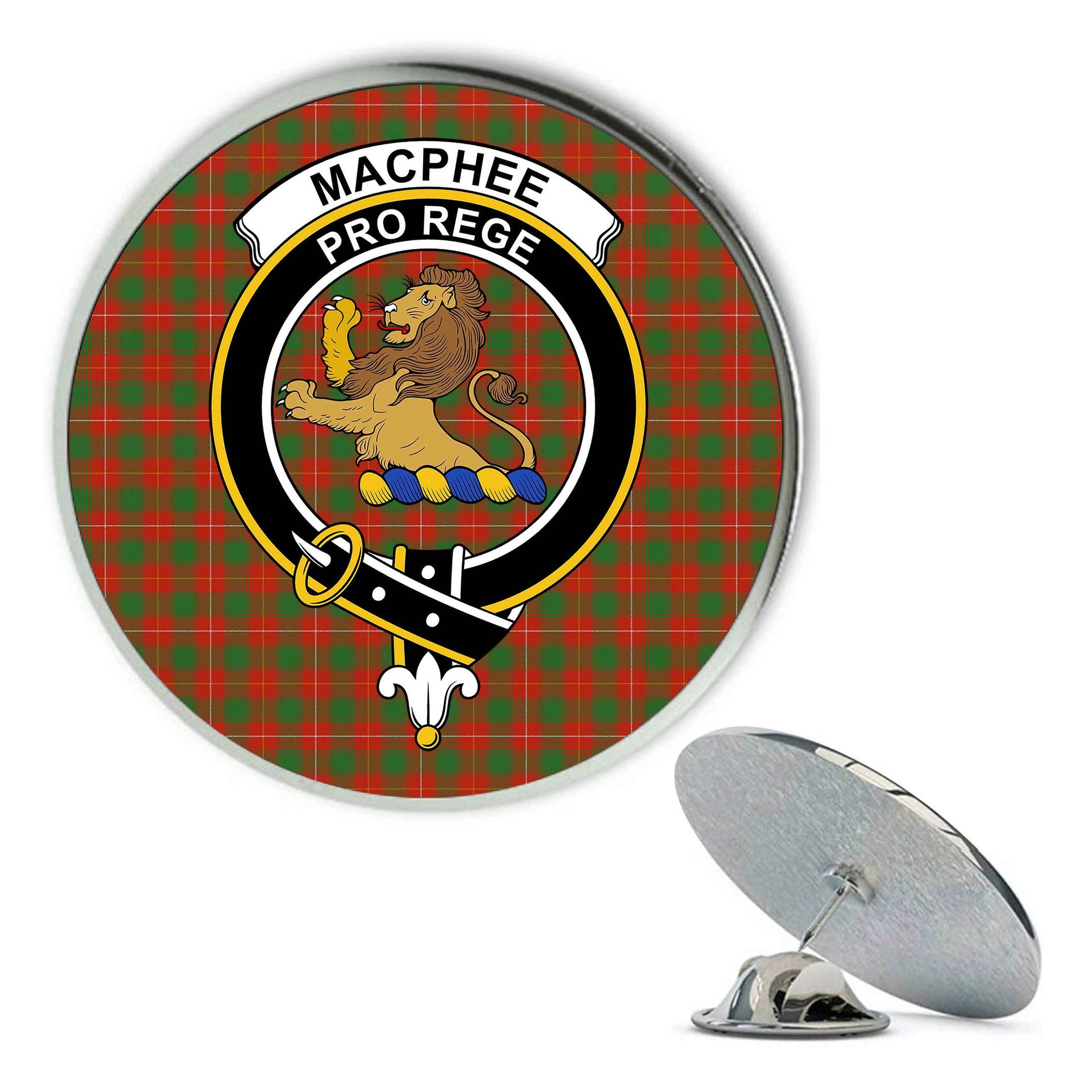 ScotsTee Shop Scottish MacPhee Ancient Metal Tartan Lapel Pin Scottish Clan Crest Badge
