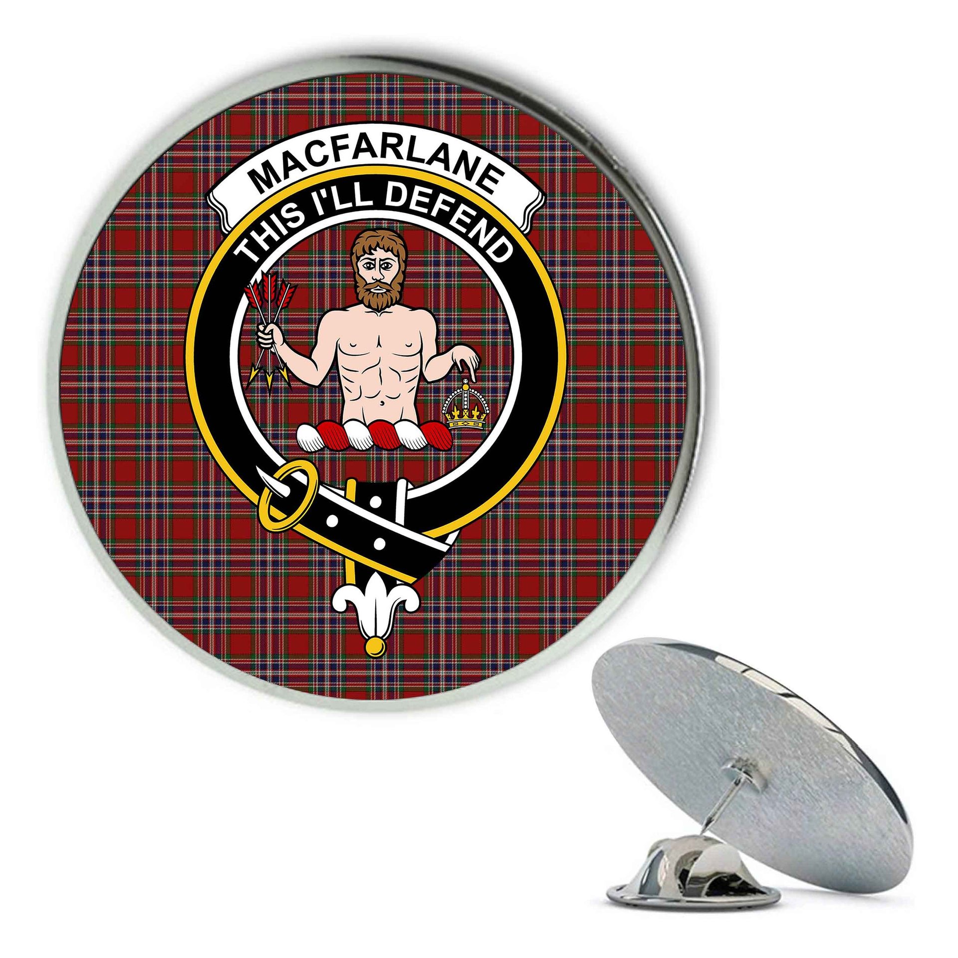 ScotsTee Shop Scottish MacFarlane Red Metal Tartan Lapel Pin Scottish Clan Crest Badge