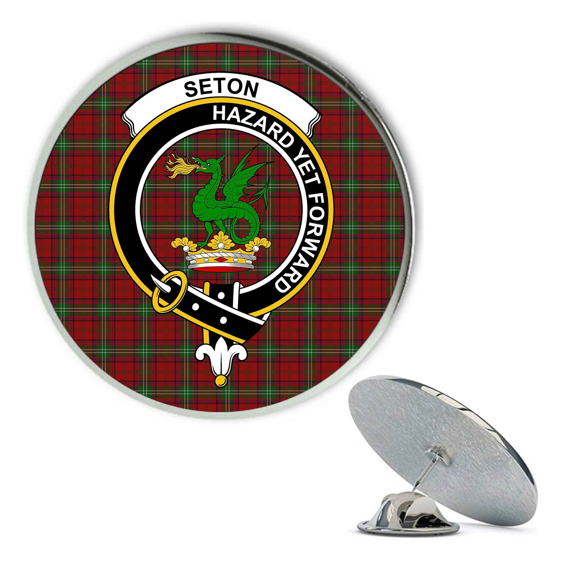 ScotsTee Shop Scottish Seton Metal Tartan Lapel Pin Scottish Clan Crest Badge