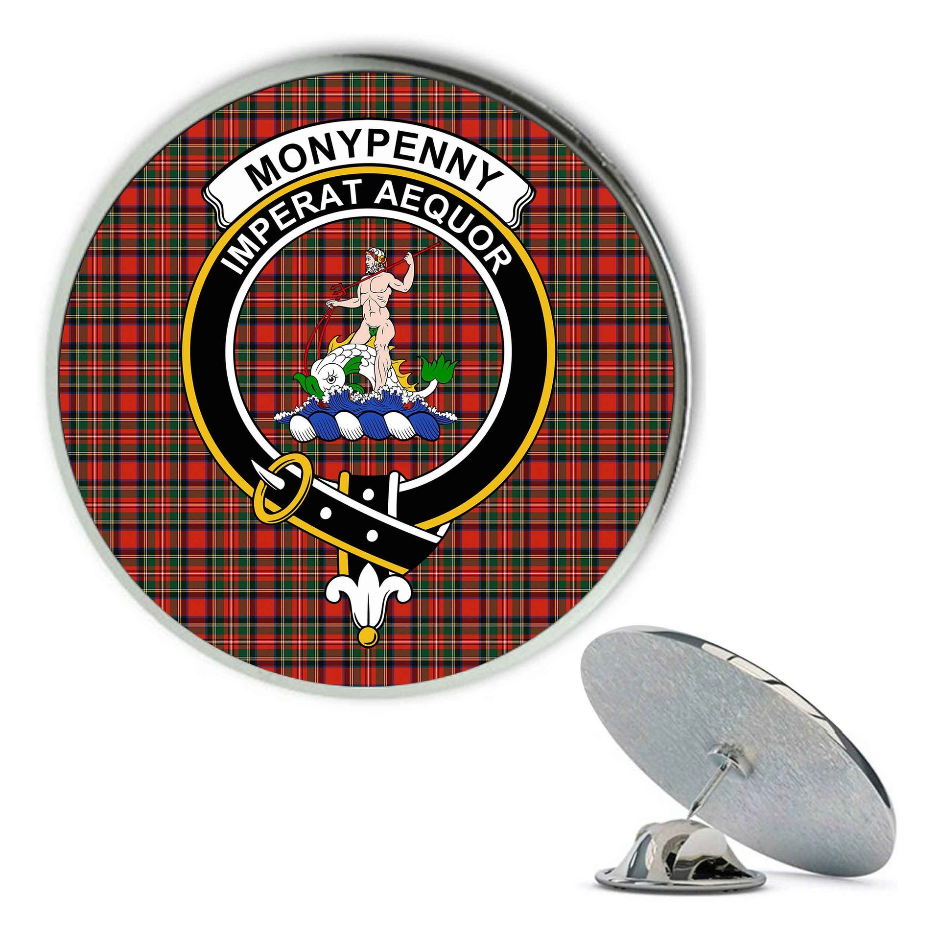 ScotsTee Shop Scottish Monypenny Metal Tartan Lapel Pin Scottish Clan Crest Badge