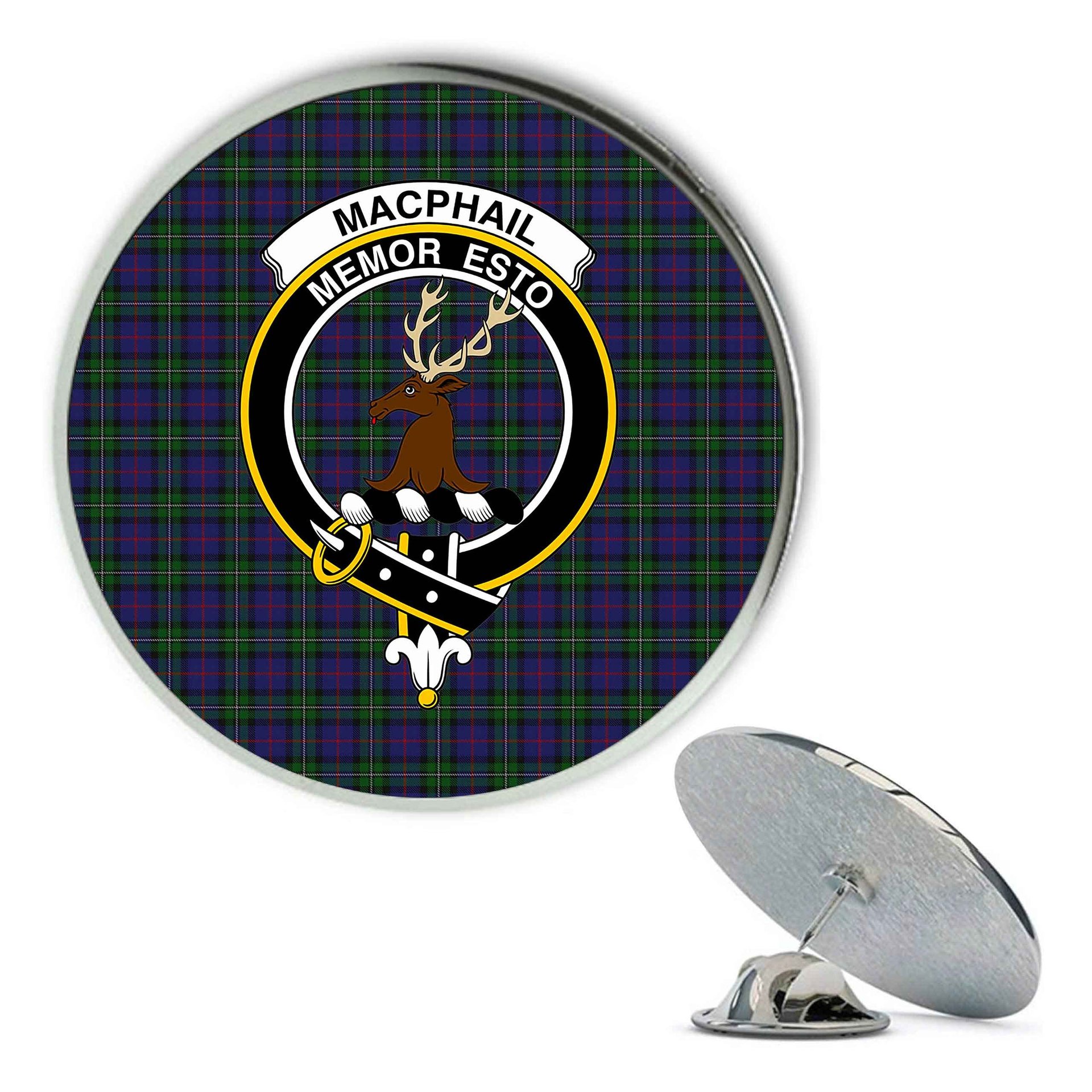 ScotsTee Shop Scottish MacPhail Hunting Metal Tartan Lapel Pin Scottish Clan Crest Badge