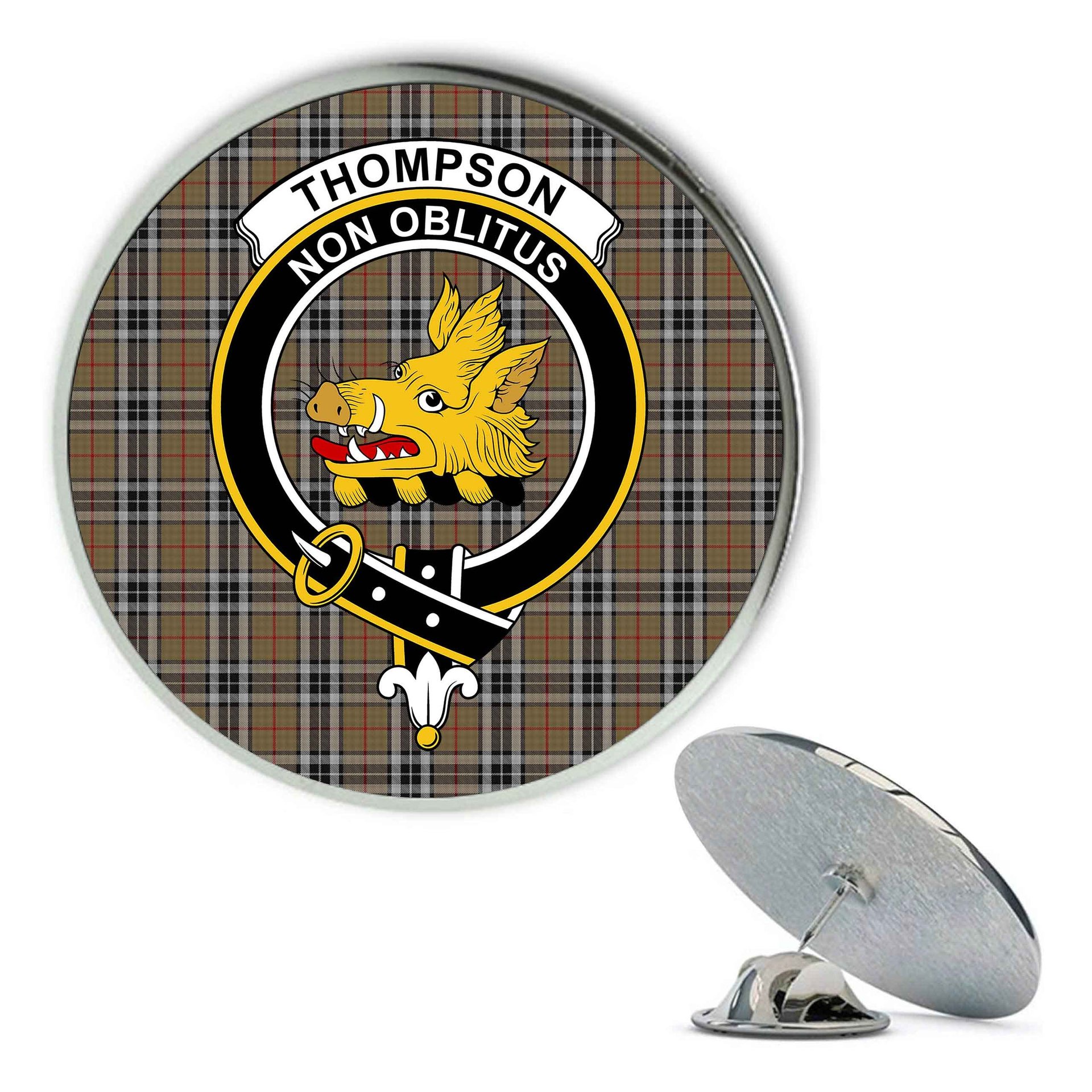 ScotsTee Shop Scottish Thompson Society Camel Metal Tartan Lapel Pin Scottish Clan Crest Badge