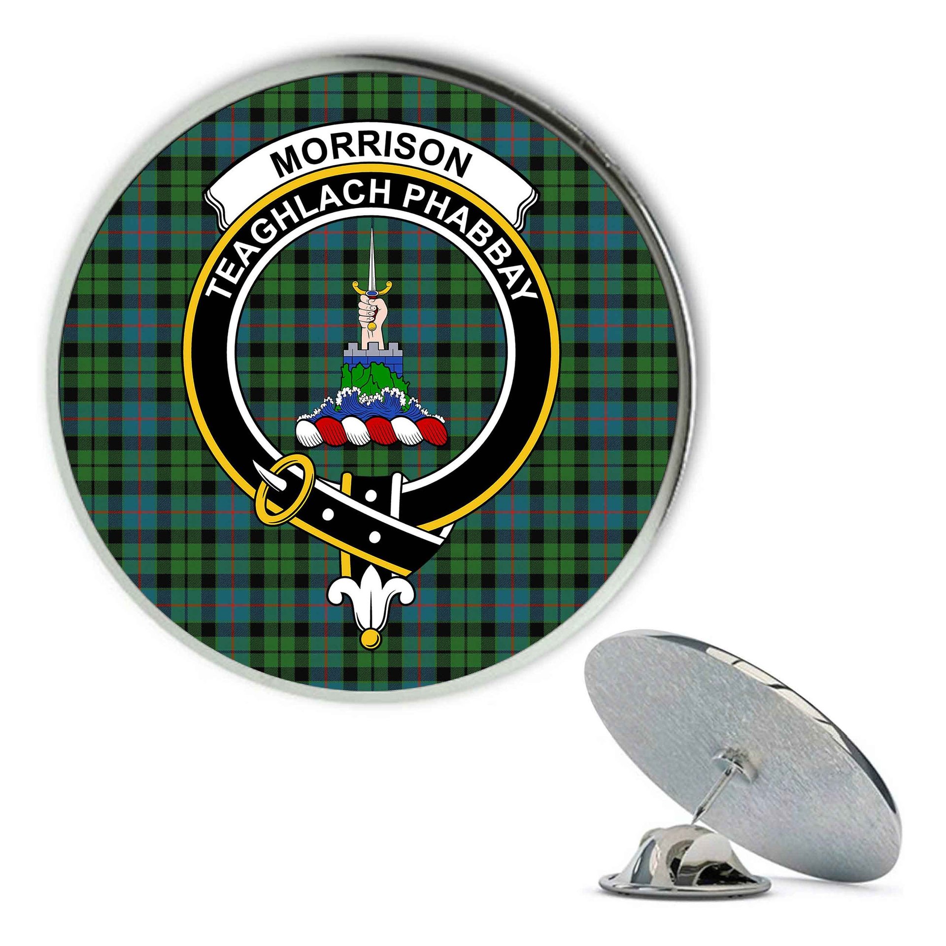 ScotsTee Shop Scottish Morrison Hunting Ancient Metal Tartan Lapel Pin Scottish Clan Crest Badge