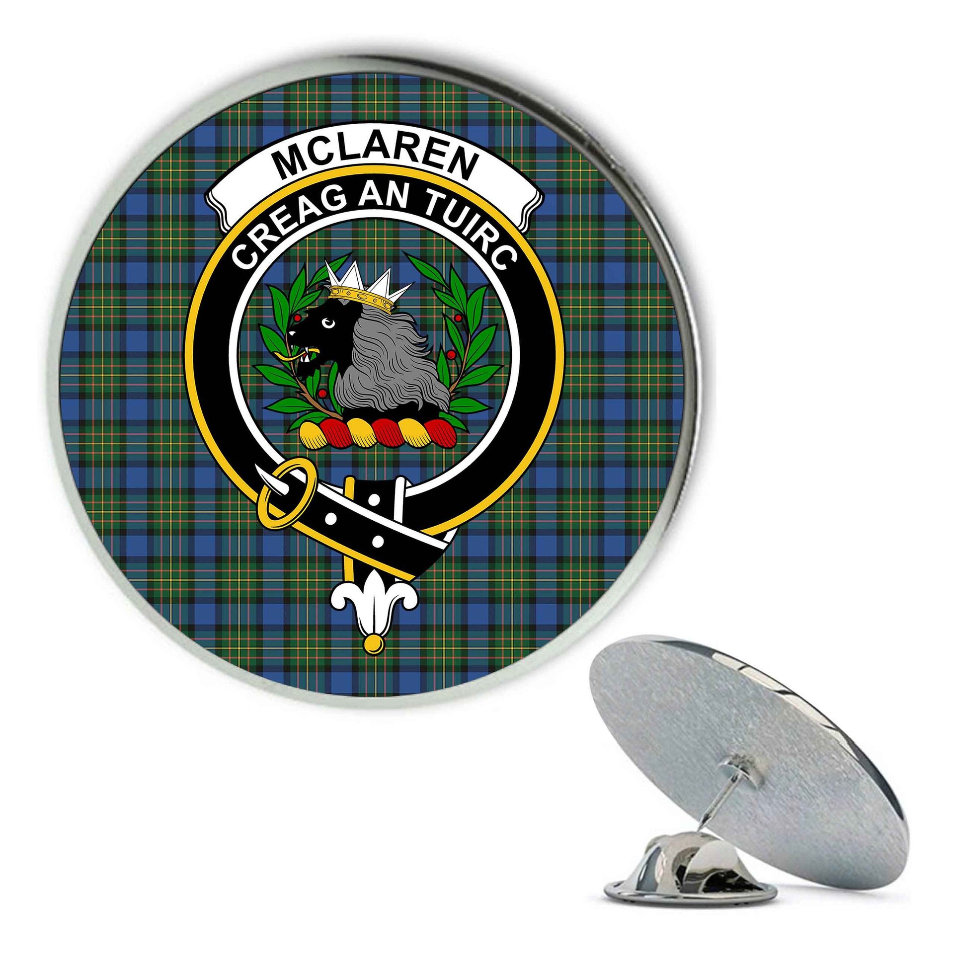 ScotsTee Shop Scottish McLaren Ancient Metal Tartan Lapel Pin Scottish Clan Crest Badge
