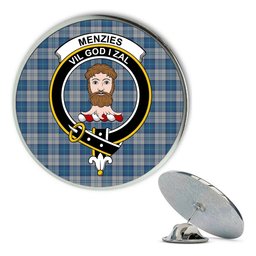 ScotsTee Shop Scottish Menzies Dress Blue and White Metal Tartan Lapel Pin Scottish Clan Crest Badge