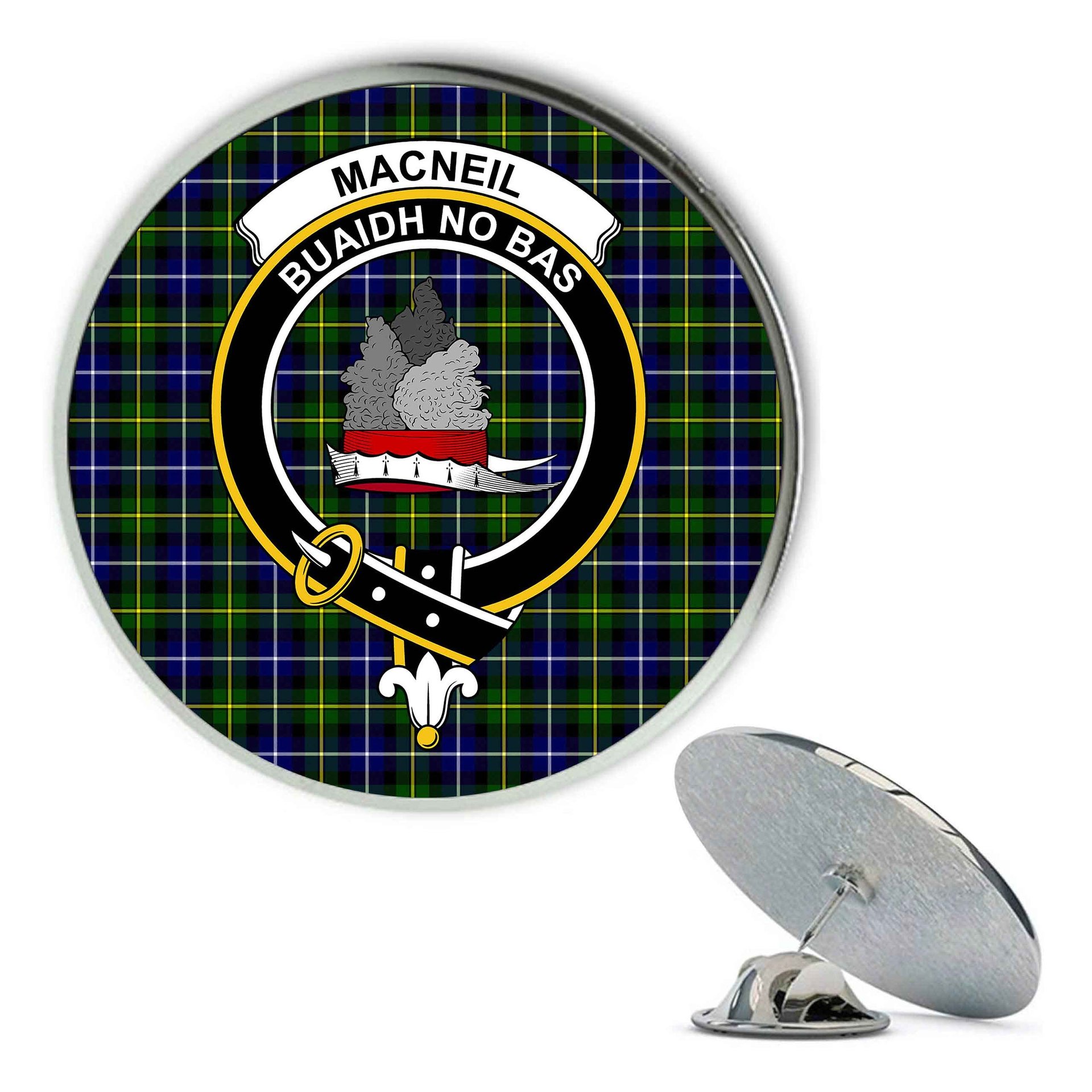 ScotsTee Shop Scottish MacNeill of Barra Modern Metal Tartan Lapel Pin Scottish Clan Crest Badge