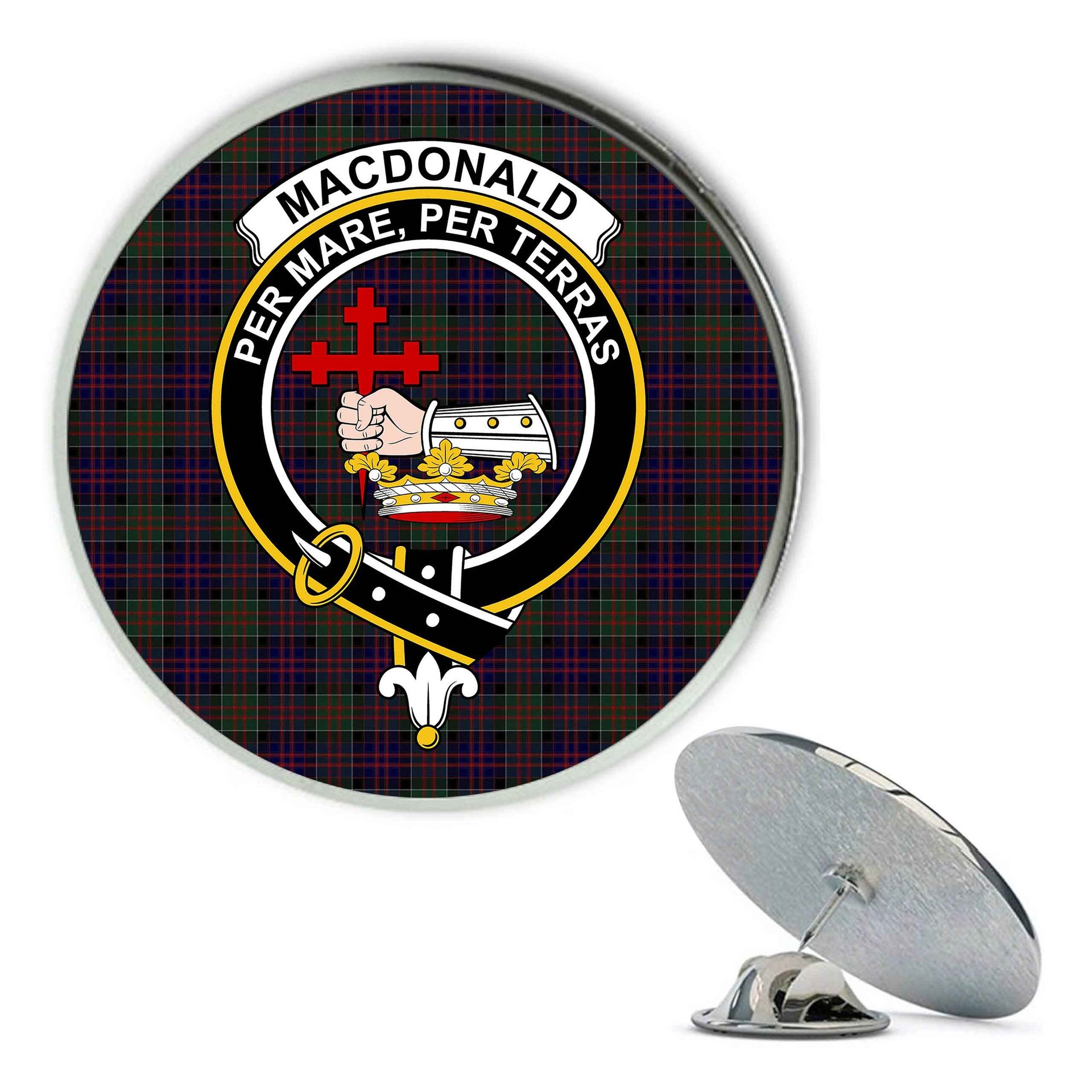 ScotsTee Shop Scottish MacDonald of Clanranald Metal Tartan Lapel Pin Scottish Clan Crest Badge