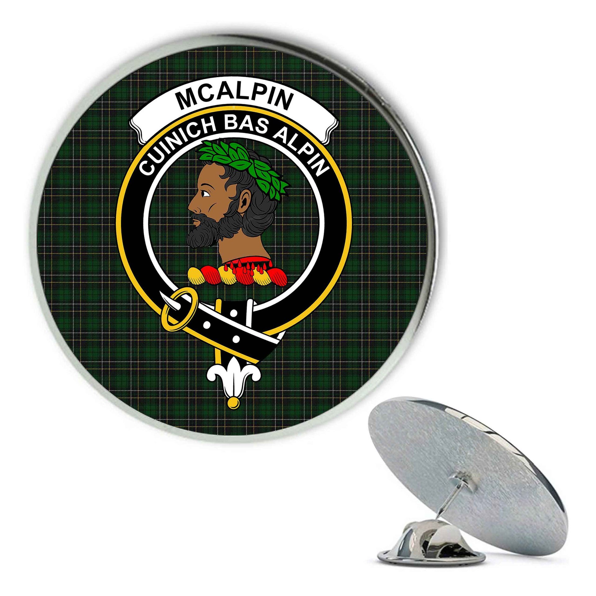 ScotsTee Shop Scottish McAlpin Metal Tartan Lapel Pin Scottish Clan Crest Badge