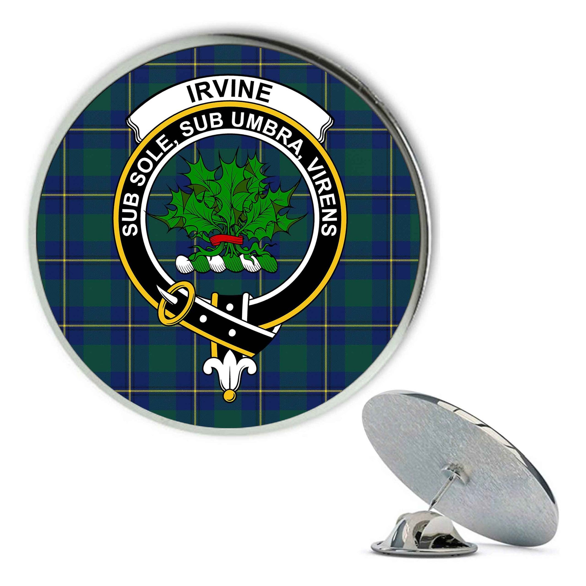 ScotsTee Shop Scottish Irvine of Bonshaw Modern Metal Tartan Lapel Pin Scottish Clan Crest Badge