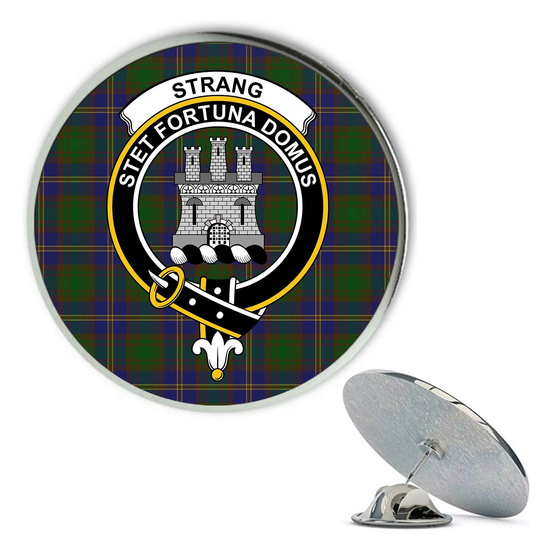 ScotsTee Shop Scottish Strang of Balkaskie Metal Tartan Lapel Pin Scottish Clan Crest Badge