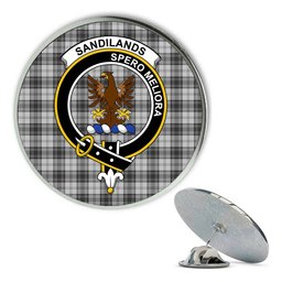 ScotsTee Shop Scottish Sandilands Grey Metal Tartan Lapel Pin Scottish Clan Crest Badge