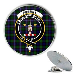 ScotsTee Shop Scottish Russell Modern Metal Tartan Lapel Pin Scottish Clan Crest Badge