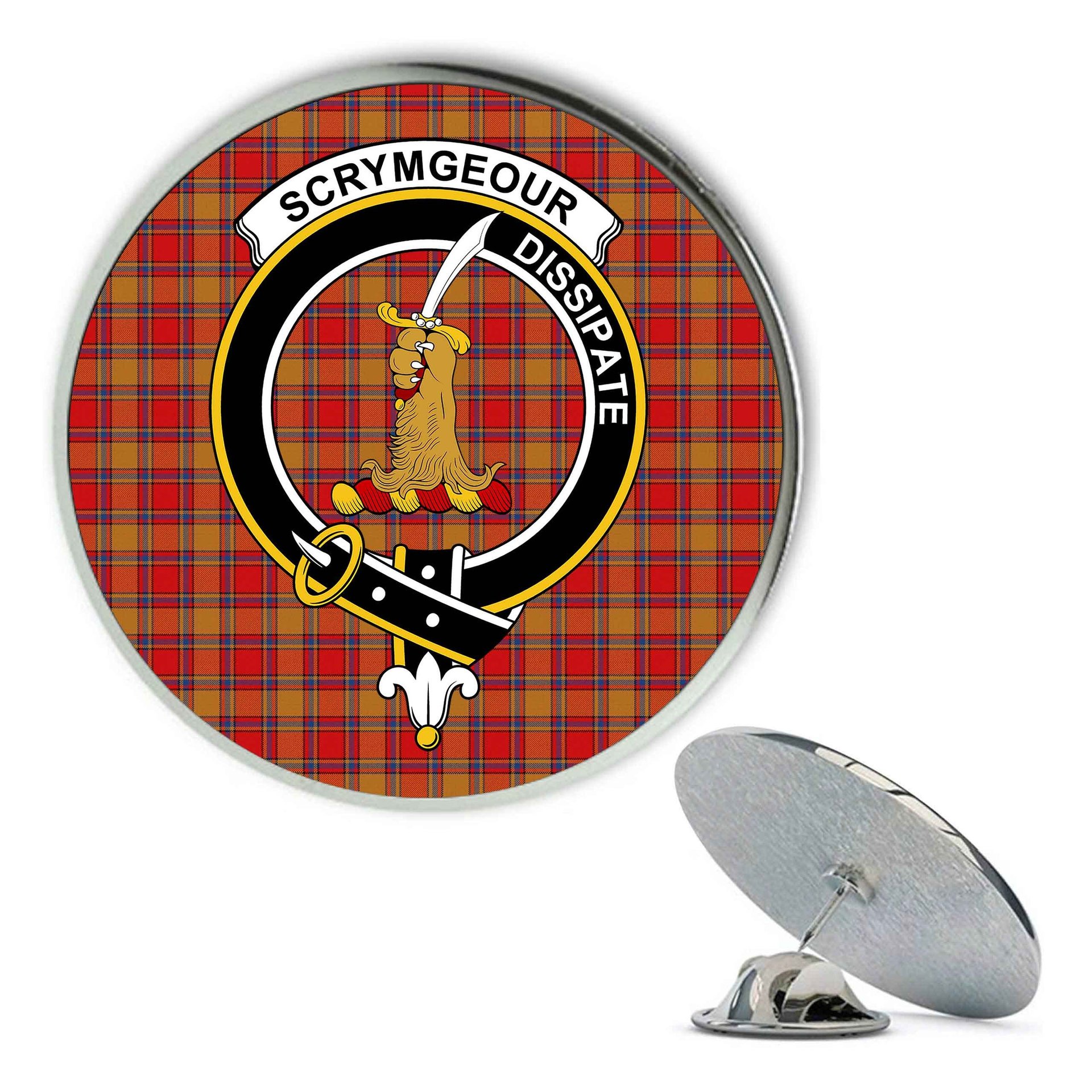 ScotsTee Shop Scottish Scrymgeour Modern Metal Tartan Lapel Pin Scottish Clan Crest Badge