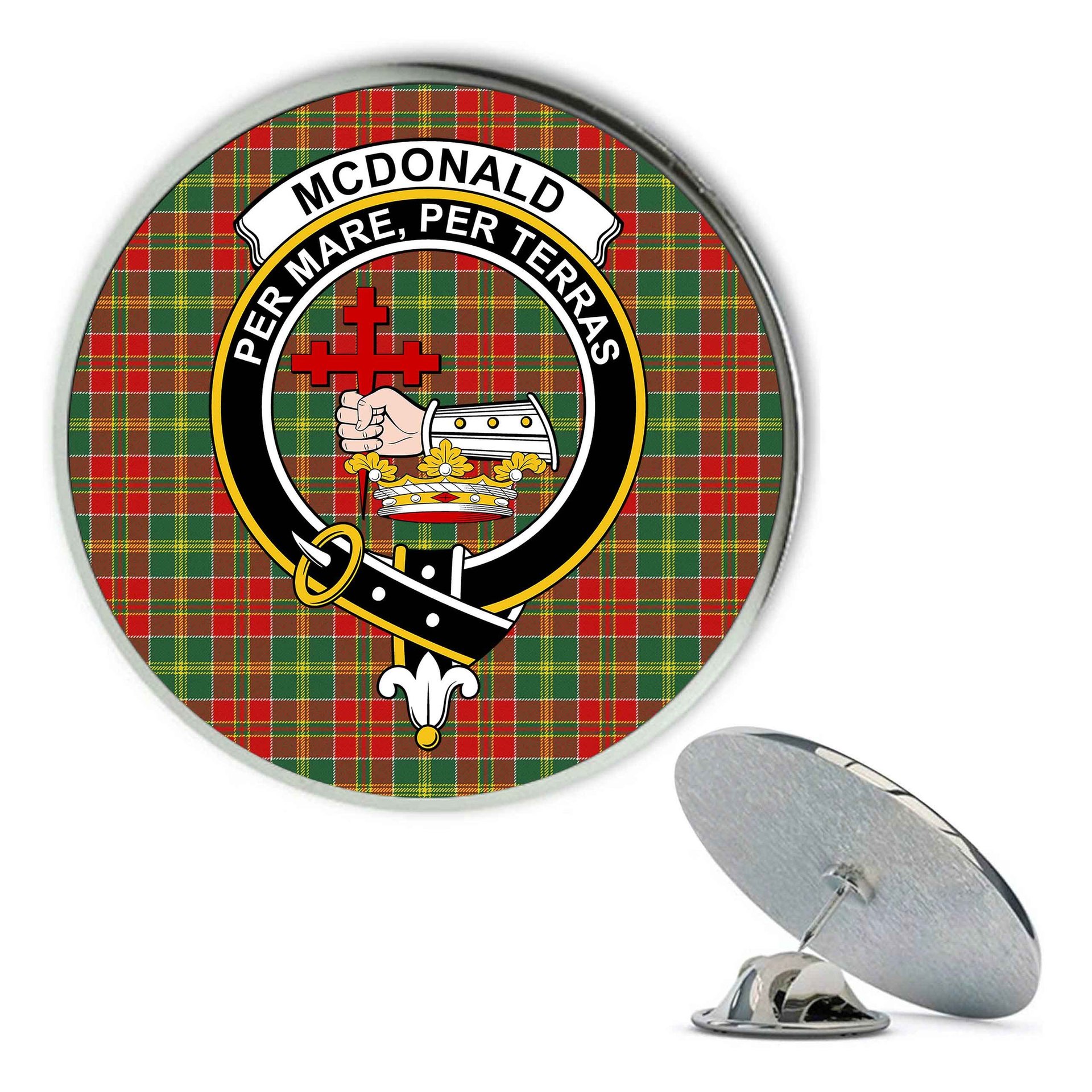 ScotsTee Shop Scottish McDonald of Kingsburgh Modern Metal Tartan Lapel Pin Scottish Clan Crest Badge