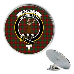 ScotsTee Shop Scottish McPhail Metal Tartan Lapel Pin Scottish Clan Crest Badge
