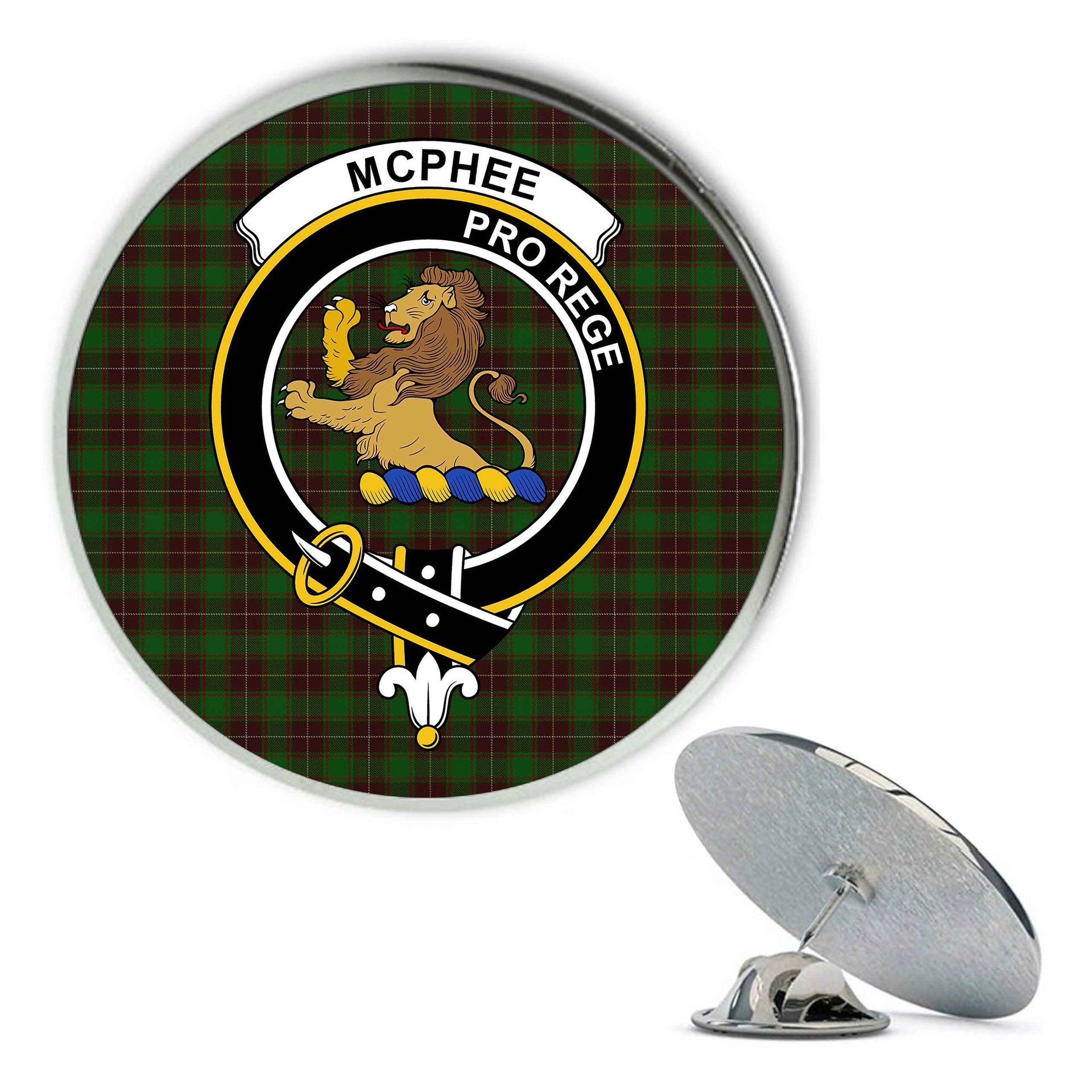 ScotsTee Shop Scottish McPhee Hunting Metal Tartan Lapel Pin Scottish Clan Crest Badge