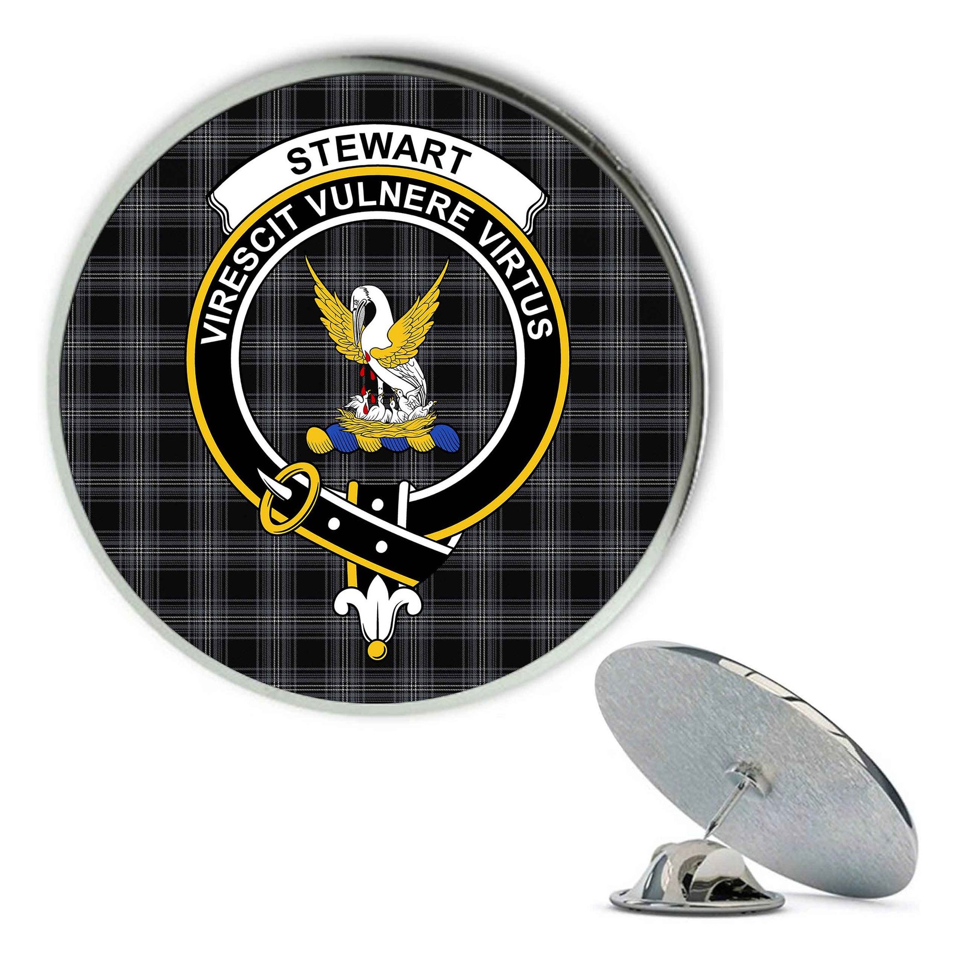 ScotsTee Shop Scottish Stewart Mourning Originaux Modern Clan Metal Tartan Lapel Pin Scottish Clan Crest Badge