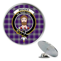 ScotsTee Shop Scottish Menzies Mauve and White Metal Tartan Lapel Pin Scottish Clan Crest Badge