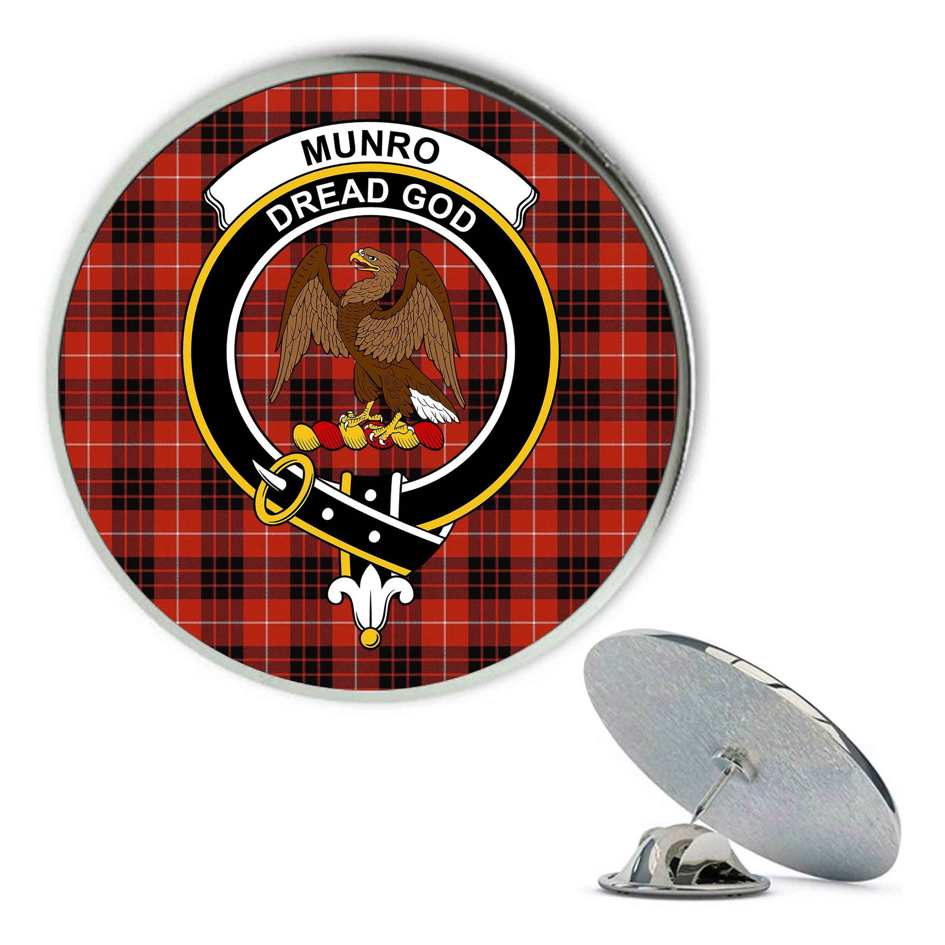 ScotsTee Shop Scottish Munro Black and Red Ancient Metal Tartan Lapel Pin Scottish Clan Crest Badge