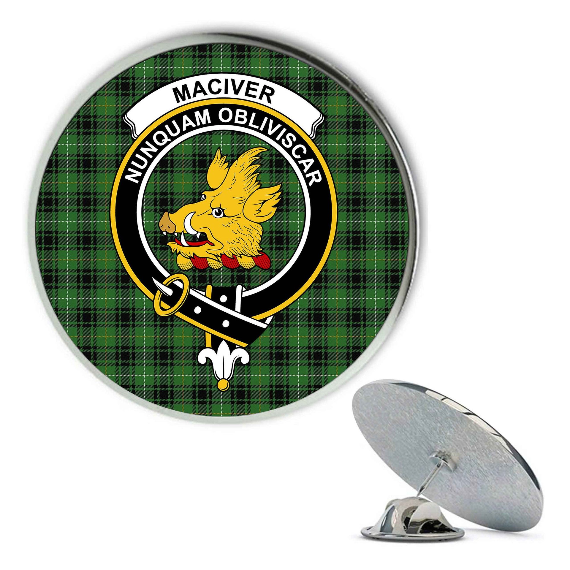 ScotsTee Shop Scottish MacIver Hunting Ancient Metal Tartan Lapel Pin Scottish Clan Crest Badge