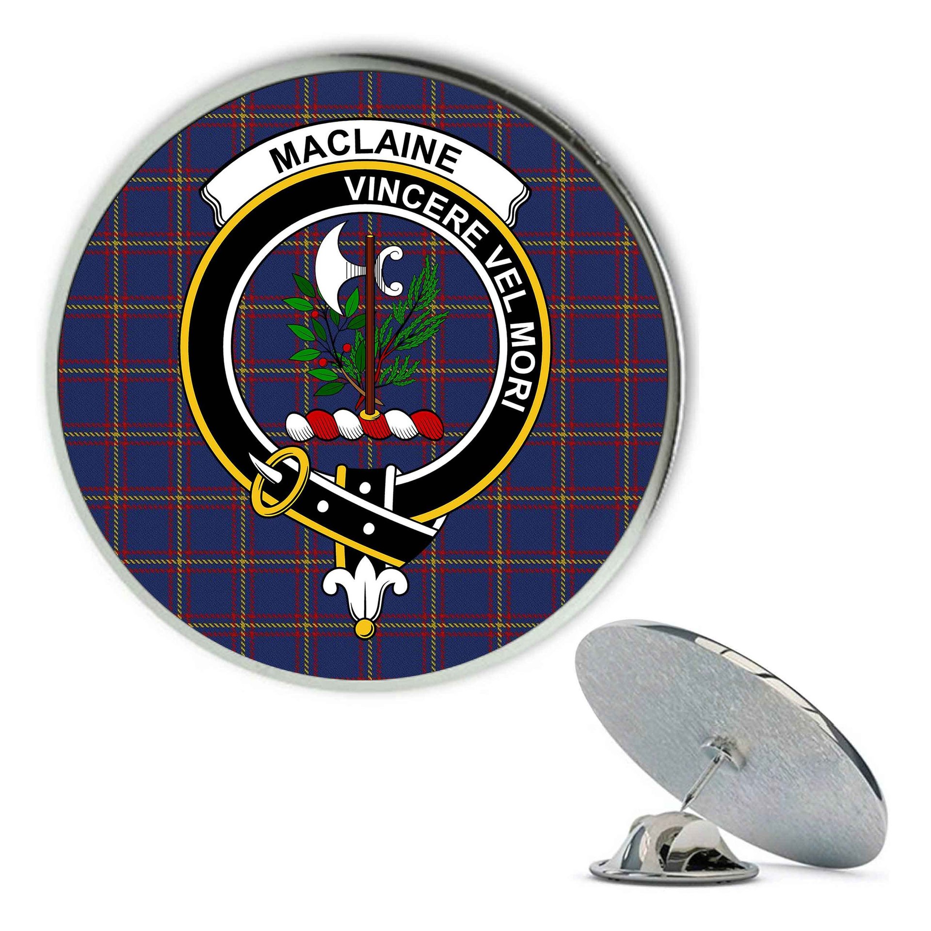 ScotsTee Shop Scottish MacLaine of Lochbuie Metal Tartan Lapel Pin Scottish Clan Crest Badge