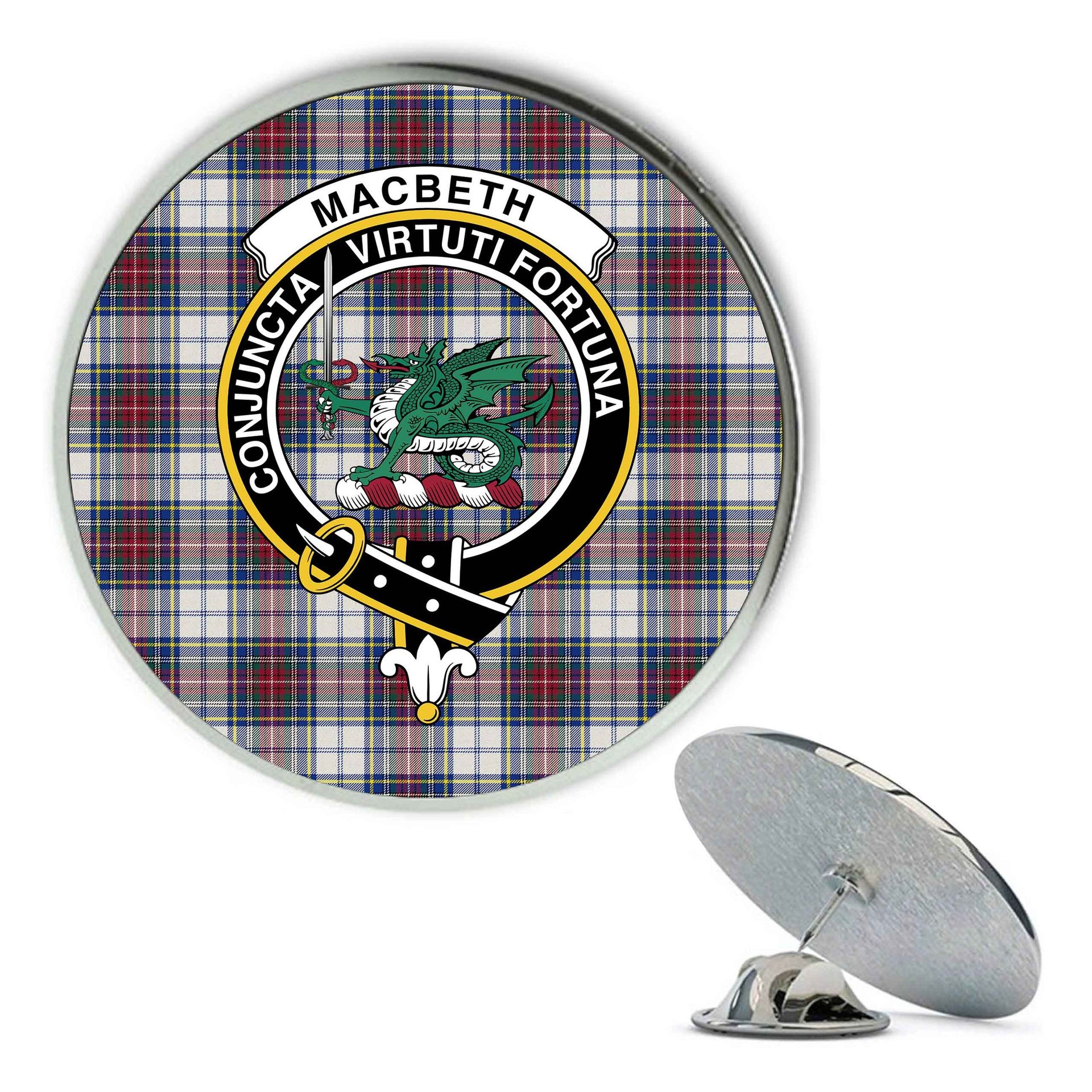 ScotsTee Shop Scottish MacBeth Dress Modern Metal Tartan Lapel Pin Scottish Clan Crest Badge