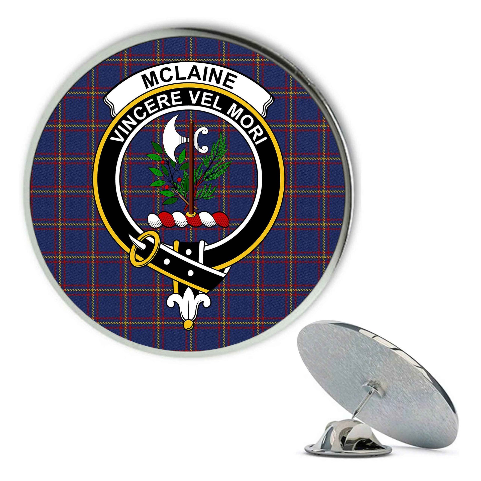 ScotsTee Shop Scottish McLaine of Lochbuie Metal Tartan Lapel Pin Scottish Clan Crest Badge