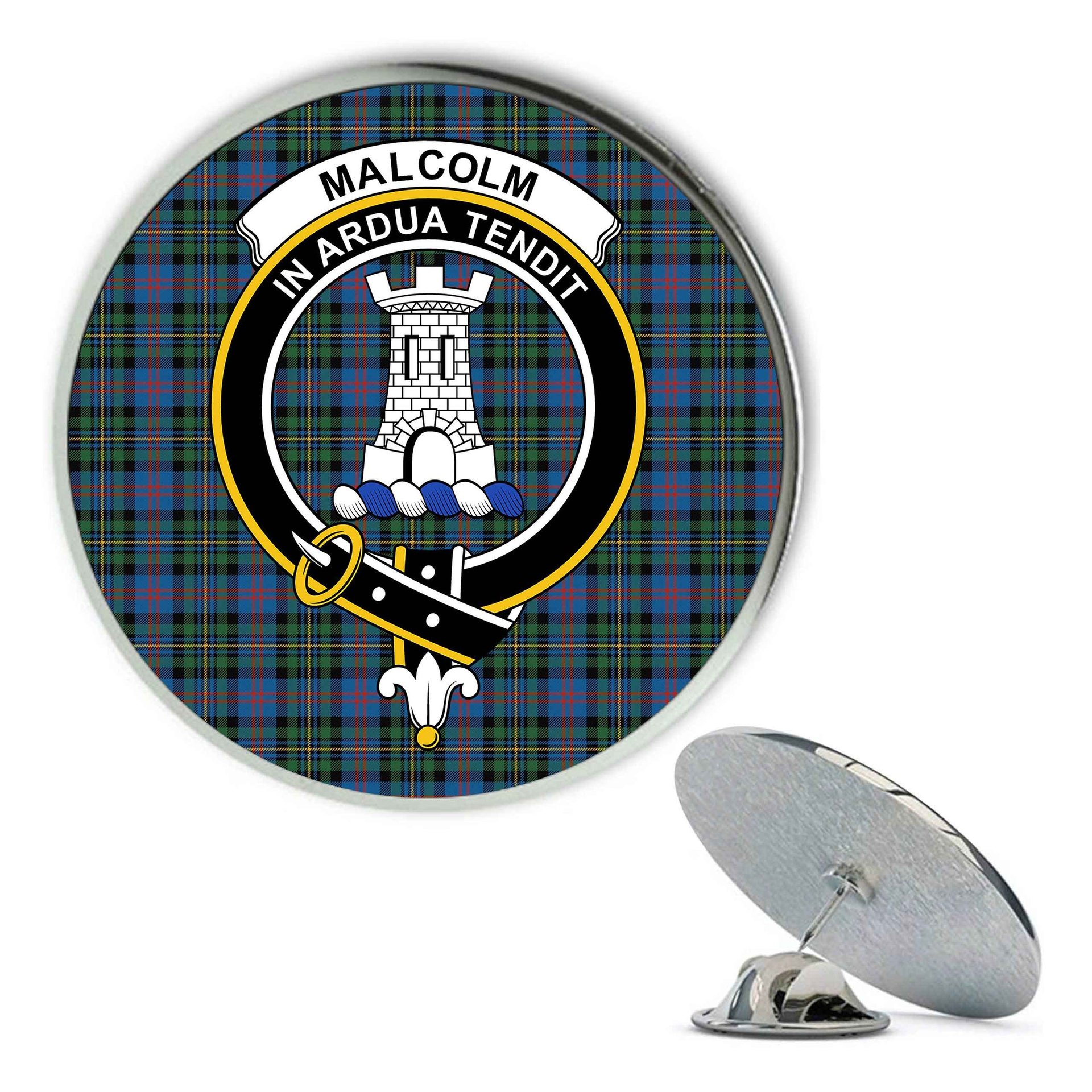 ScotsTee Shop Scottish Malcolm of Berwick Ancient Metal Tartan Lapel Pin Scottish Clan Crest Badge