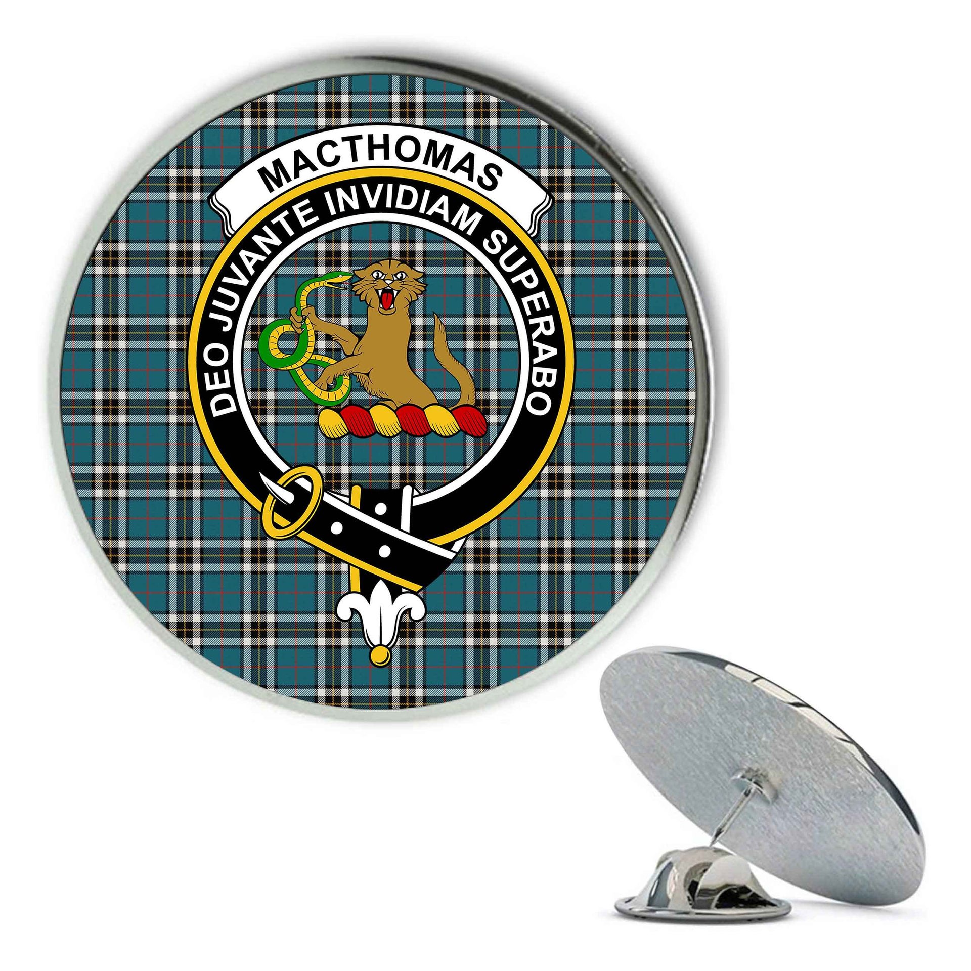 ScotsTee Shop Scottish MacThomas Blue Ancient Metal Tartan Lapel Pin Scottish Clan Crest Badge