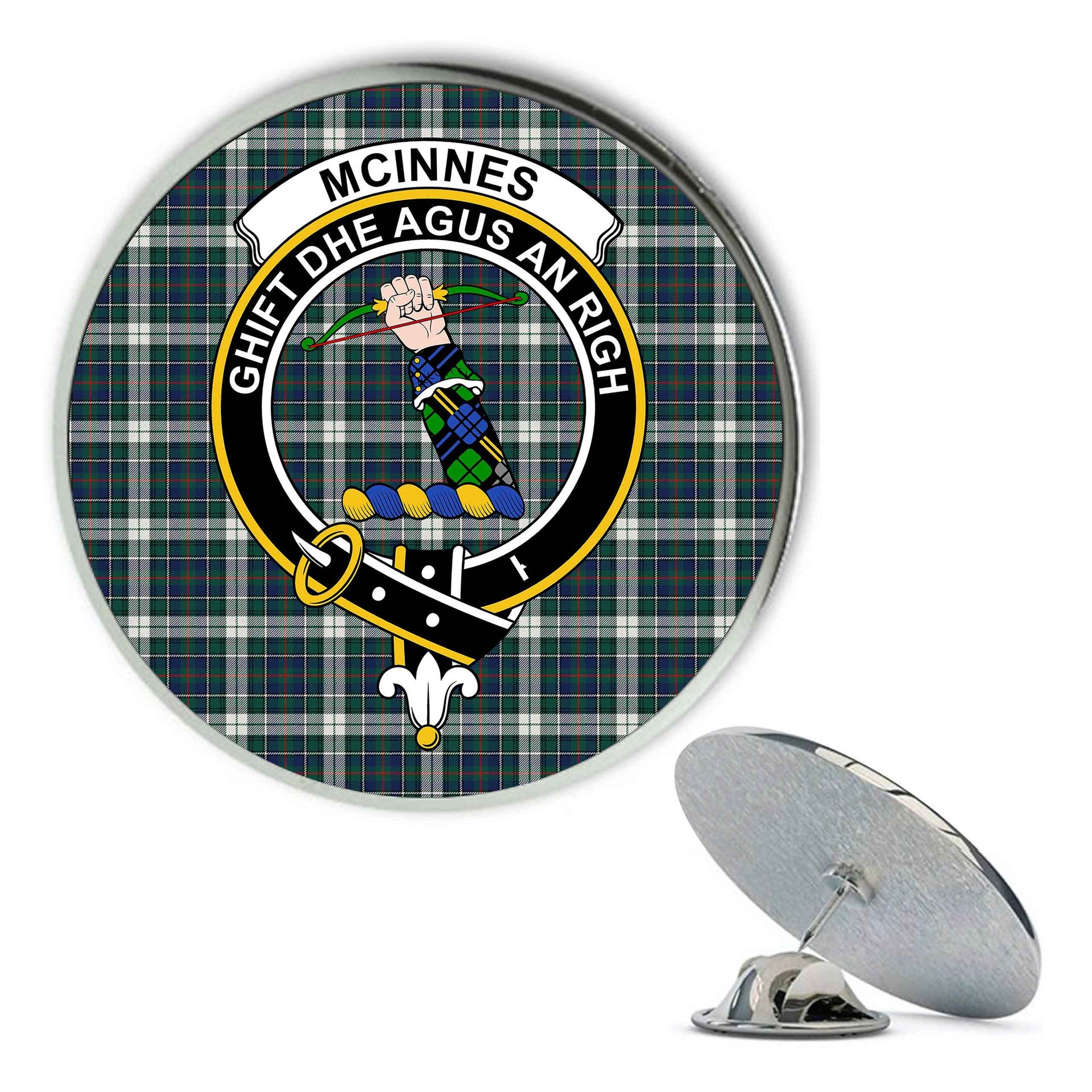 ScotsTee Shop Scottish McInnes Dress Modern Metal Tartan Lapel Pin Scottish Clan Crest Badge