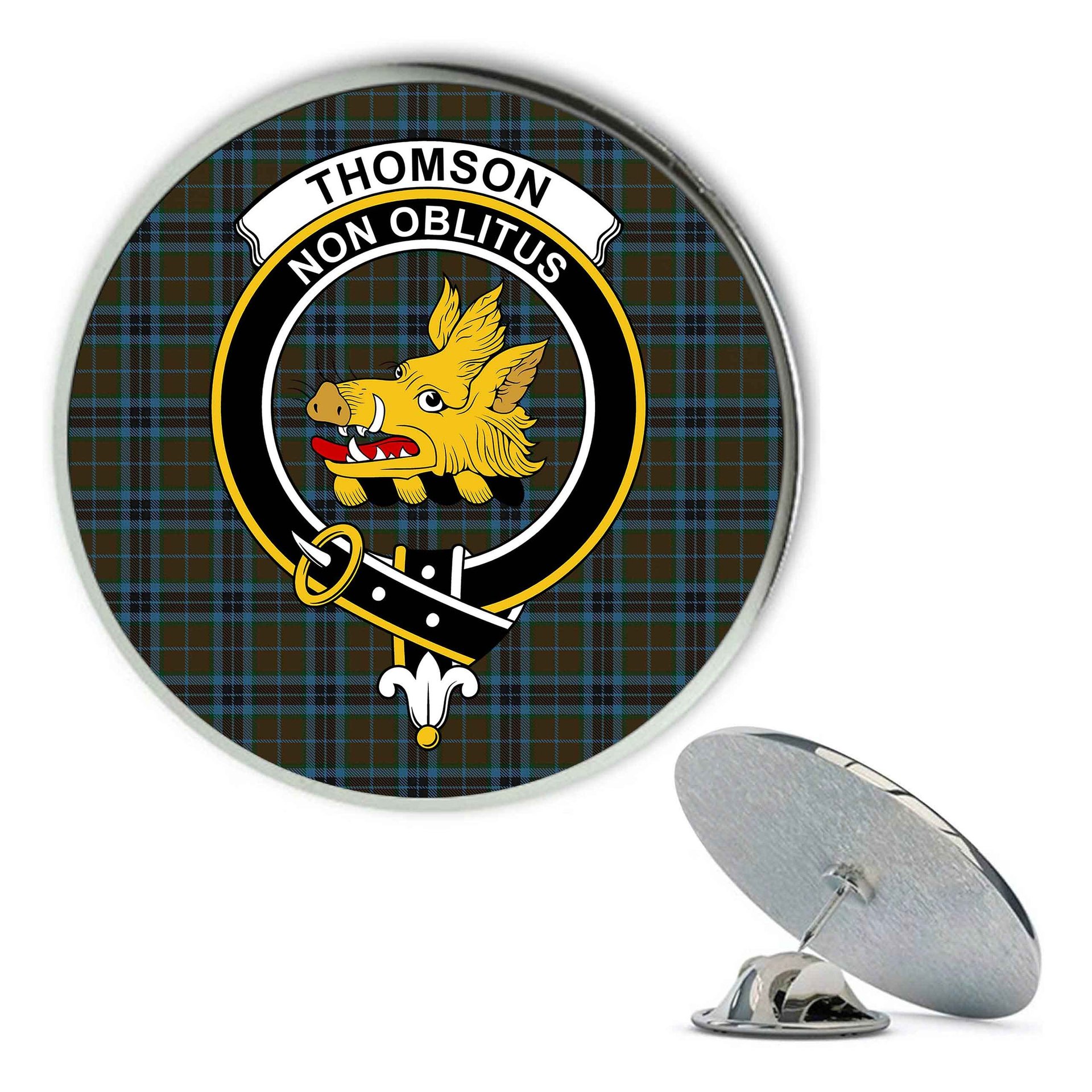 ScotsTee Shop Scottish Thomson Hunting Metal Tartan Lapel Pin Scottish Clan Crest Badge