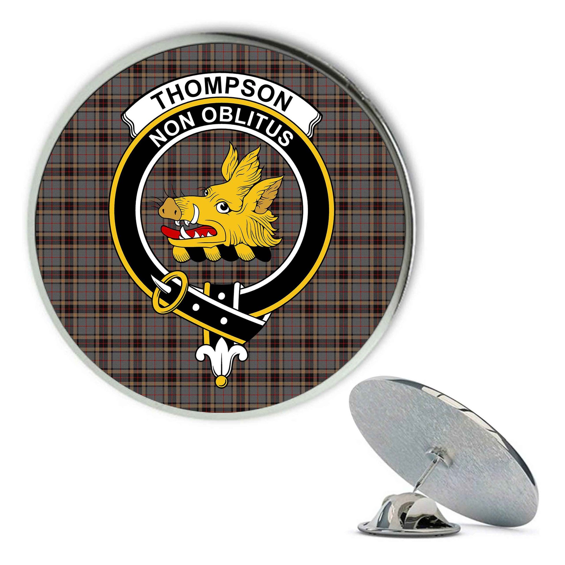 ScotsTee Shop Scottish Thompson special grey Metal Tartan Lapel Pin Scottish Clan Crest Badge