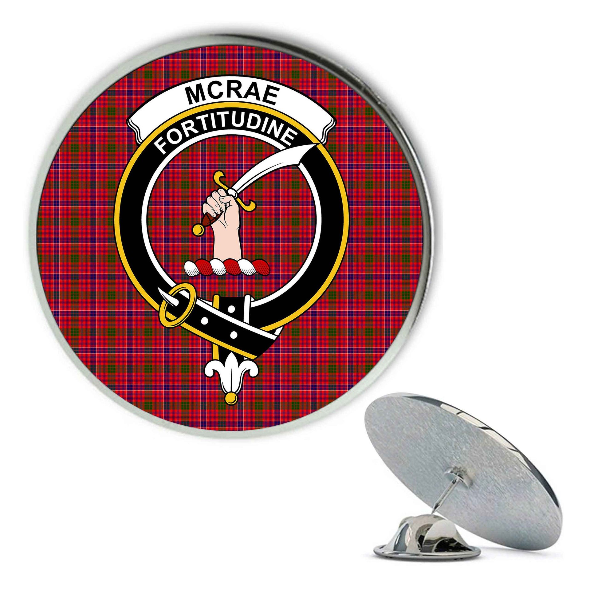 ScotsTee Shop Scottish McRae Modern Metal Tartan Lapel Pin Scottish Clan Crest Badge