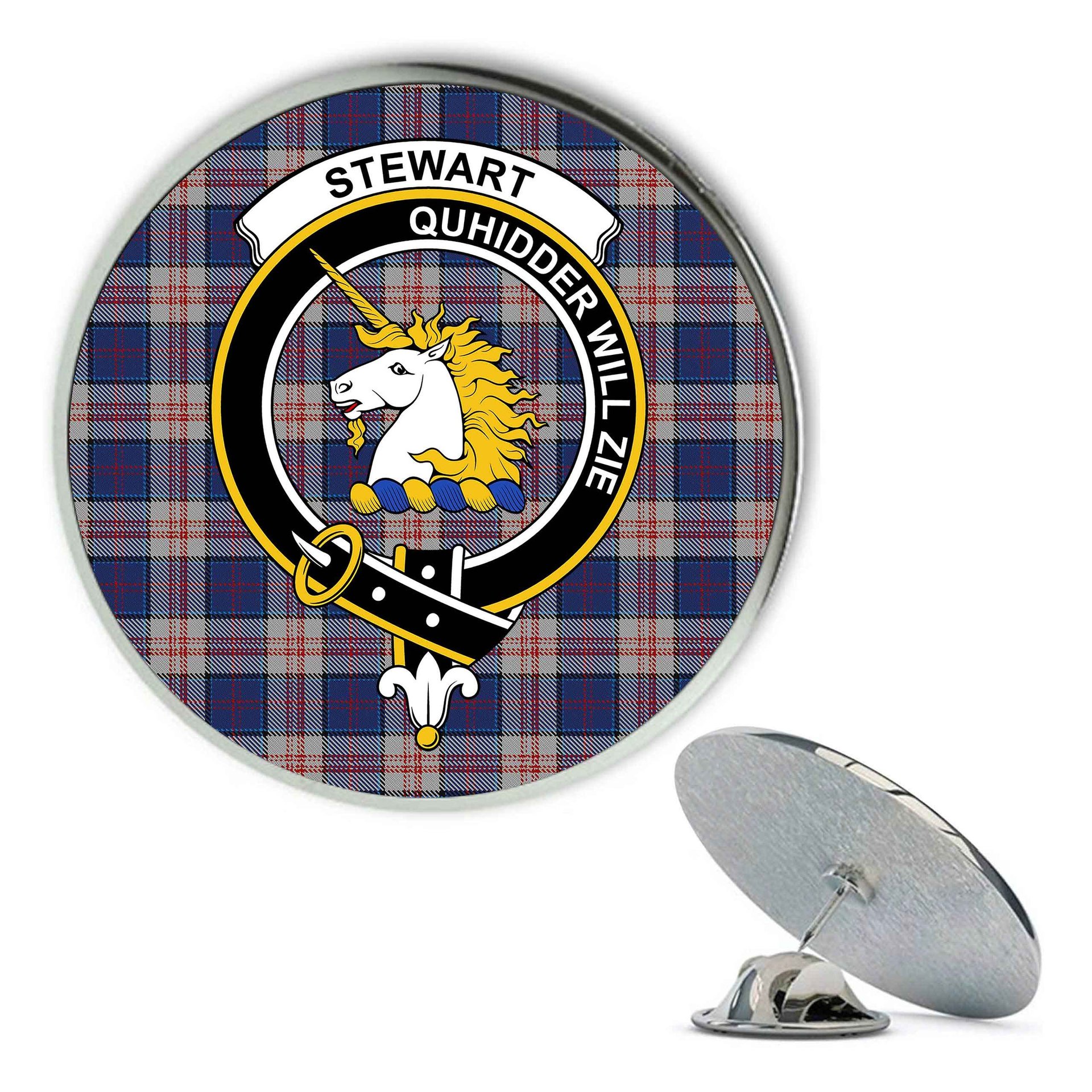 ScotsTee Shop Scottish Stewart of Appin Hunting Dress Metal Tartan Lapel Pin Scottish Clan Crest Badge