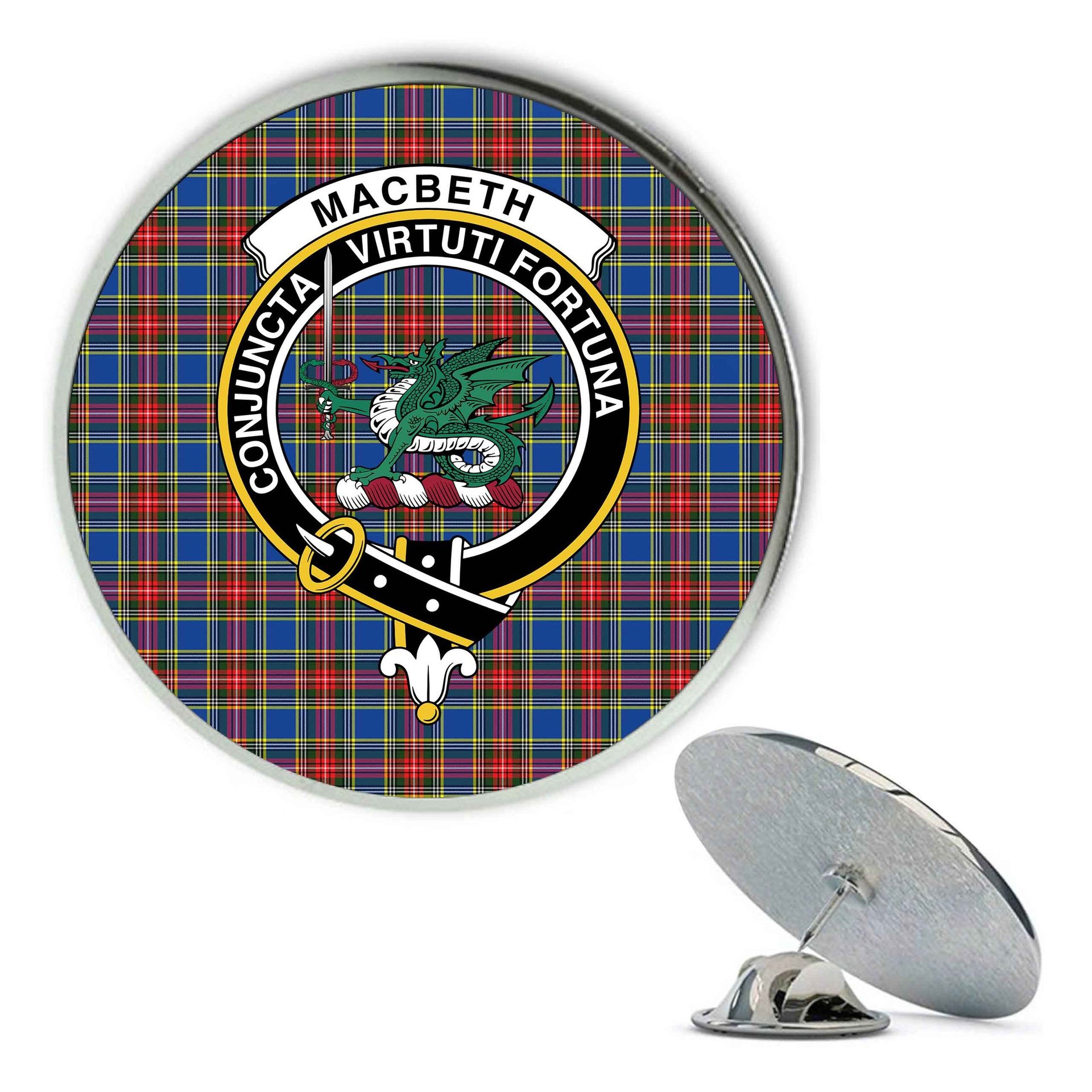ScotsTee Shop Scottish MacBeth Modern SC Metal Tartan Lapel Pin Scottish Clan Crest Badge