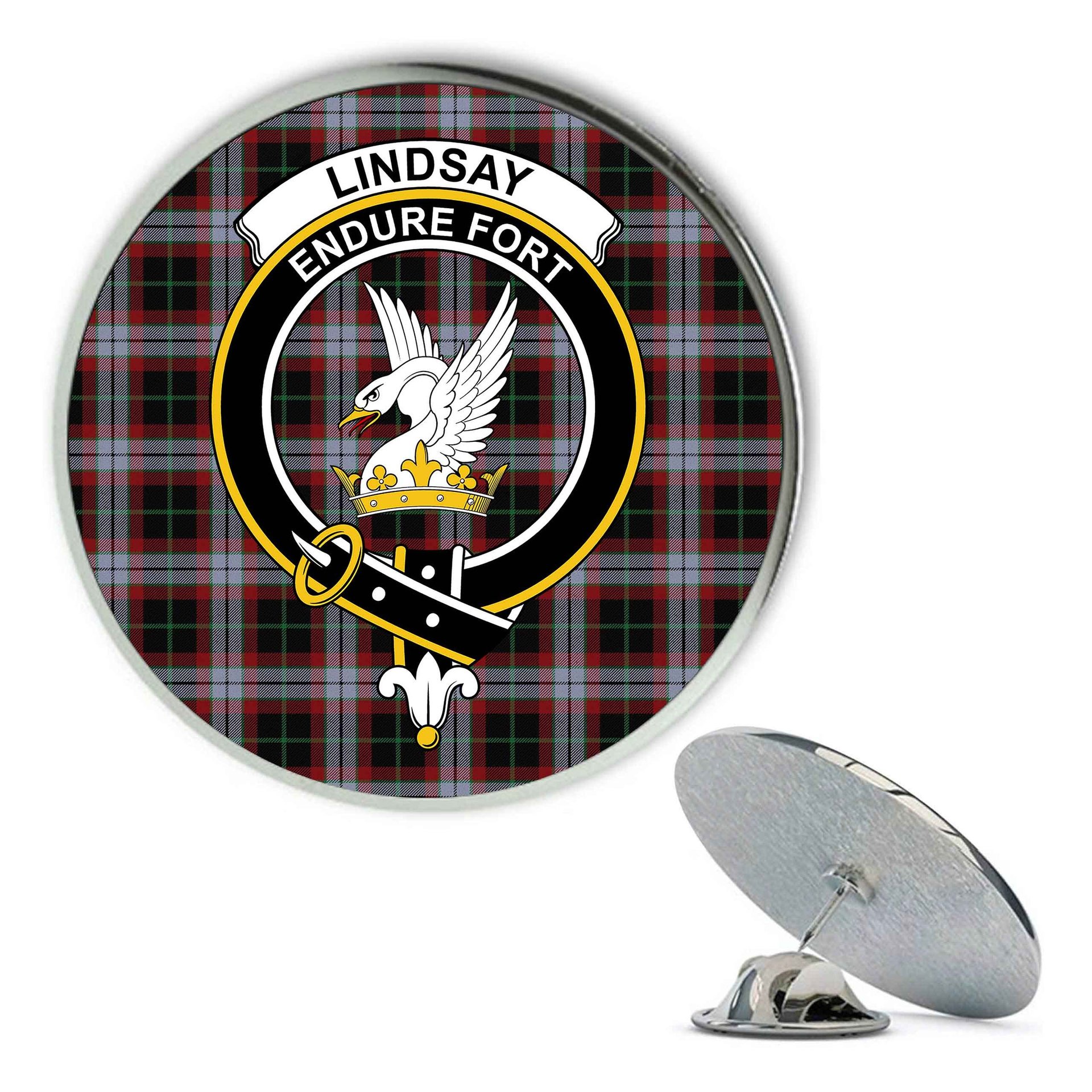 ScotsTee Shop Scottish Lindsay Hunting Ancient Metal Tartan Lapel Pin Scottish Clan Crest Badge