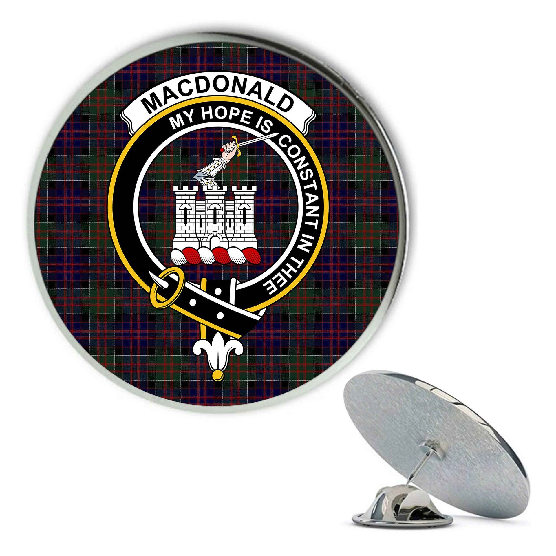 ScotsTee Shop Scottish MacDonald of Clan Ranald Metal Tartan Lapel Pin Scottish Clan Crest Badge
