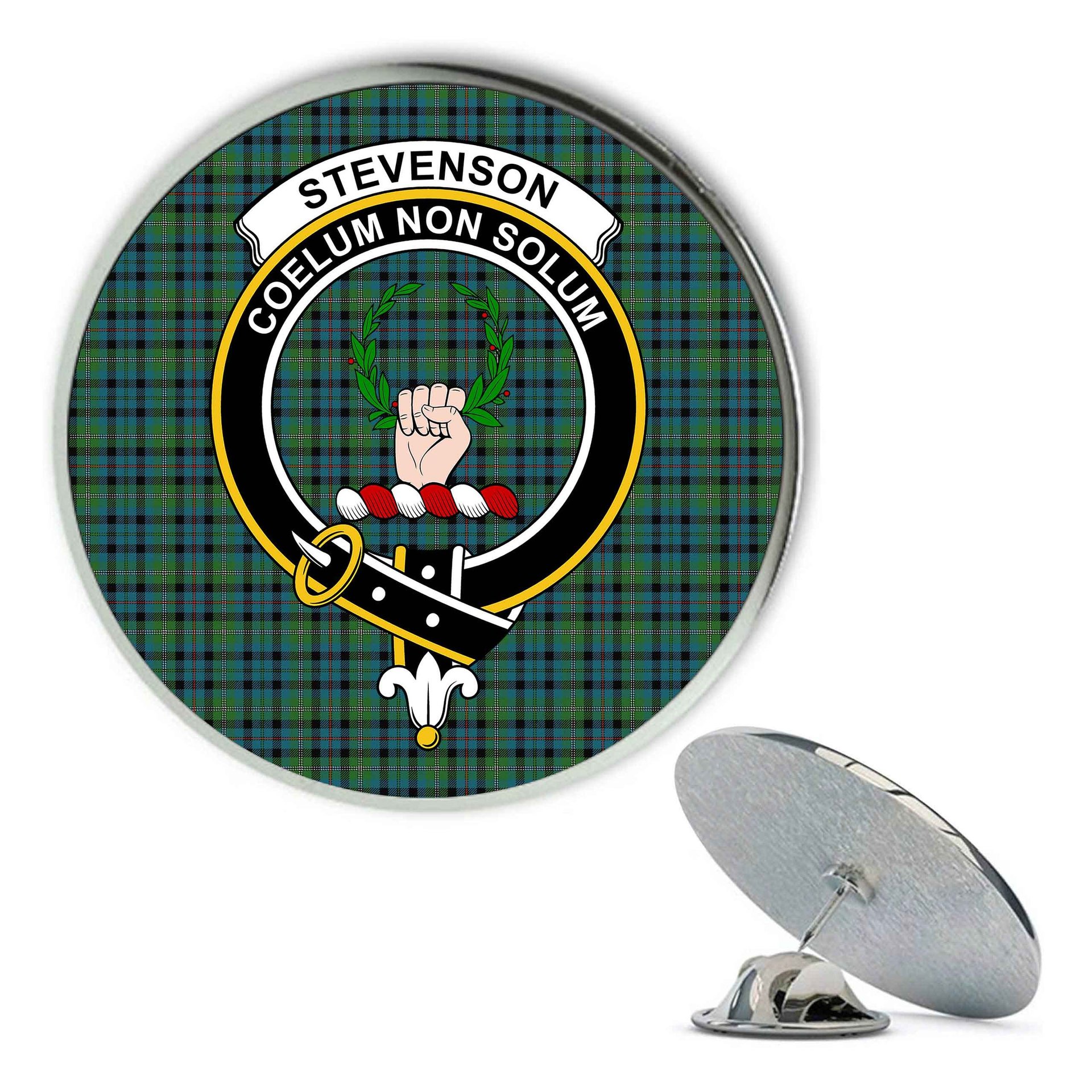 ScotsTee Shop Scottish Stevenson Hunting Ancient Metal Tartan Lapel Pin Scottish Clan Crest Badge