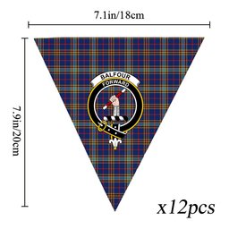 ScotsTee Shop Scottish Balfour Blue Modern Crest Tartan Triangle Flags Tartan Bunting, Pennants (12pcs)