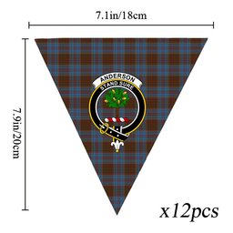 ScotsTee Shop Scottish Anderson MacGregor Hastie 4 Crest Tartan Triangle Flags Tartan Bunting, Pennants (12pcs)