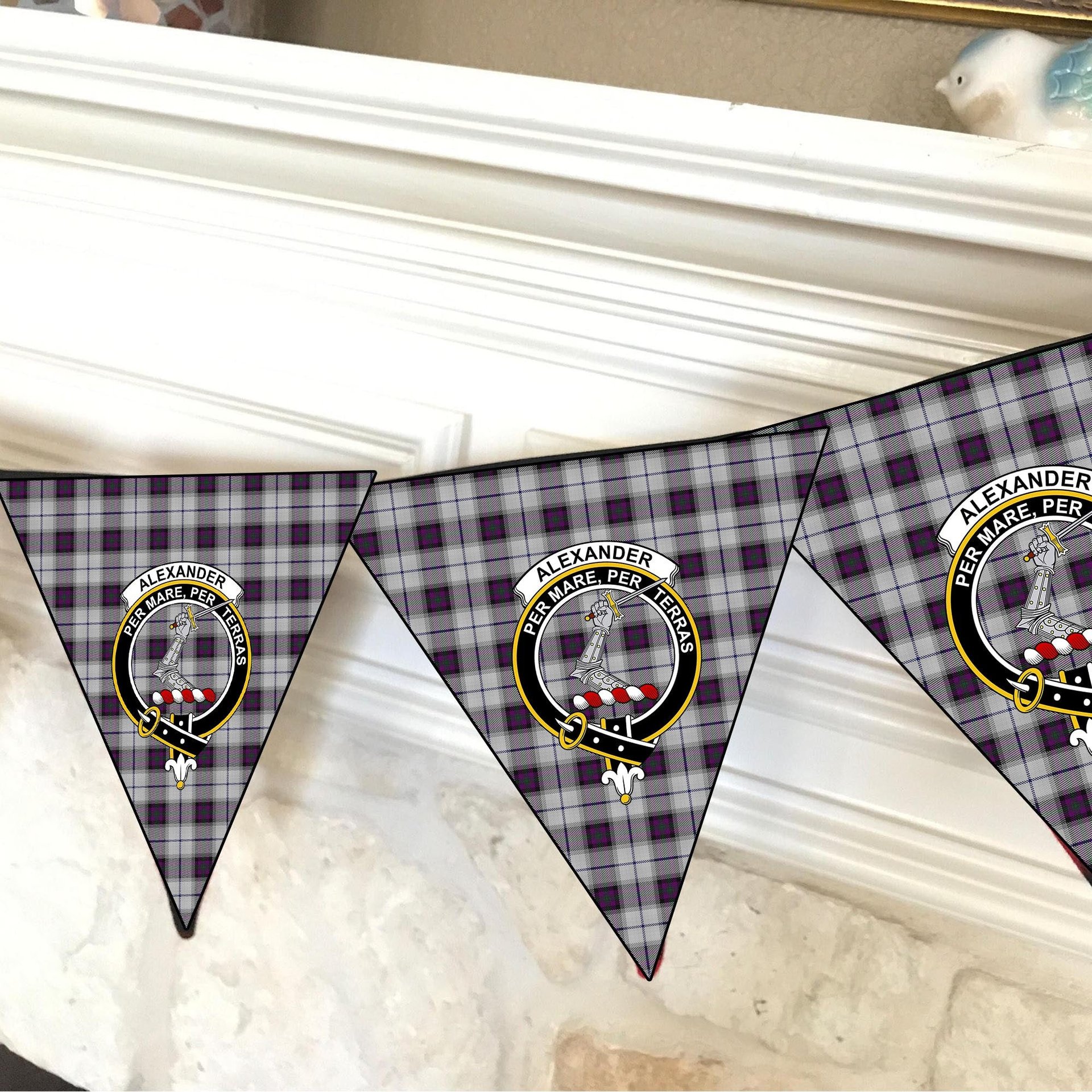 ScotsTee Shop Scottish Alexander of Menstry Dress Crest Tartan Triangle Flags Tartan Bunting, Pennants (12pcs)